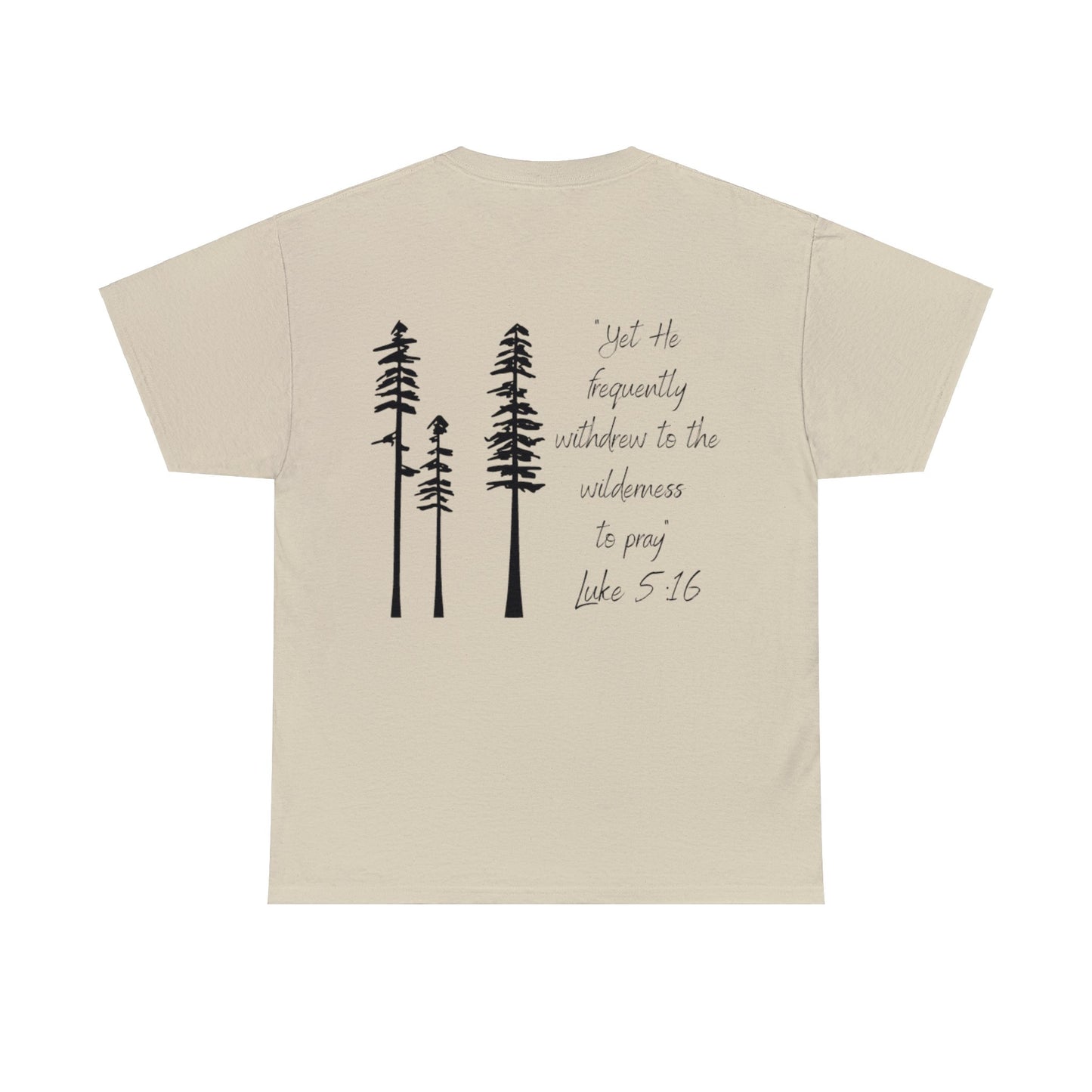 OldMommaOutdoors with Luke 5:16 on back Unisex Heavy Cotton Tee