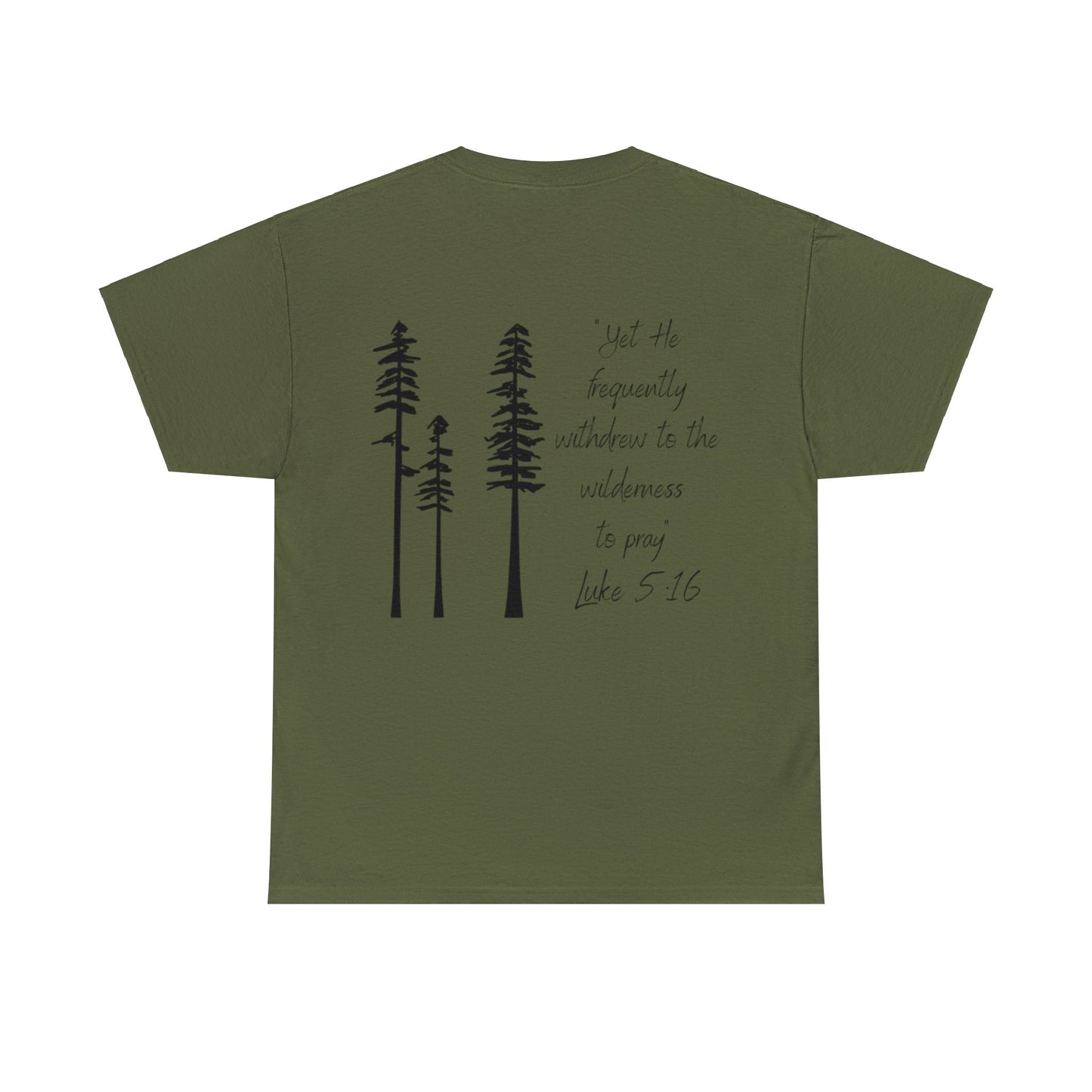 OldMommaOutdoors with Luke 5:16 on back Unisex Heavy Cotton Tee