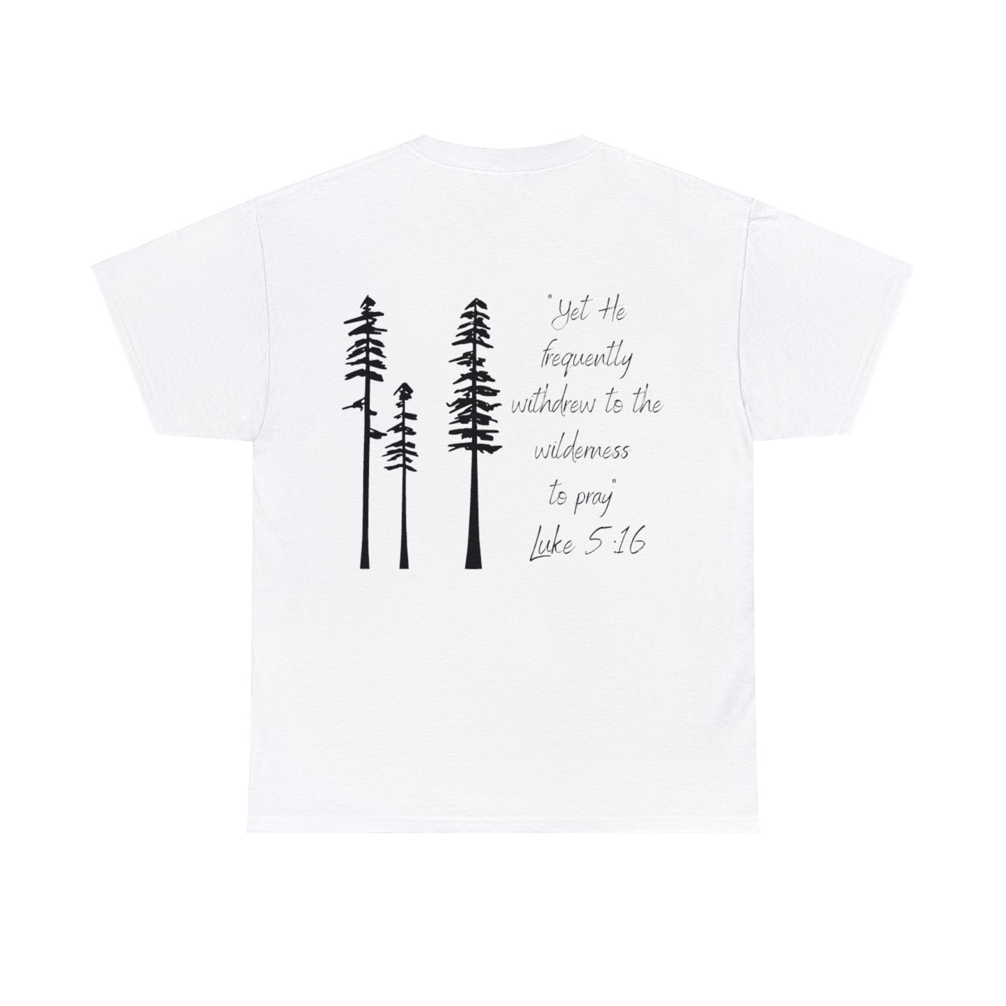 OldMommaOutdoors with Luke 5:16 on back Unisex Heavy Cotton Tee