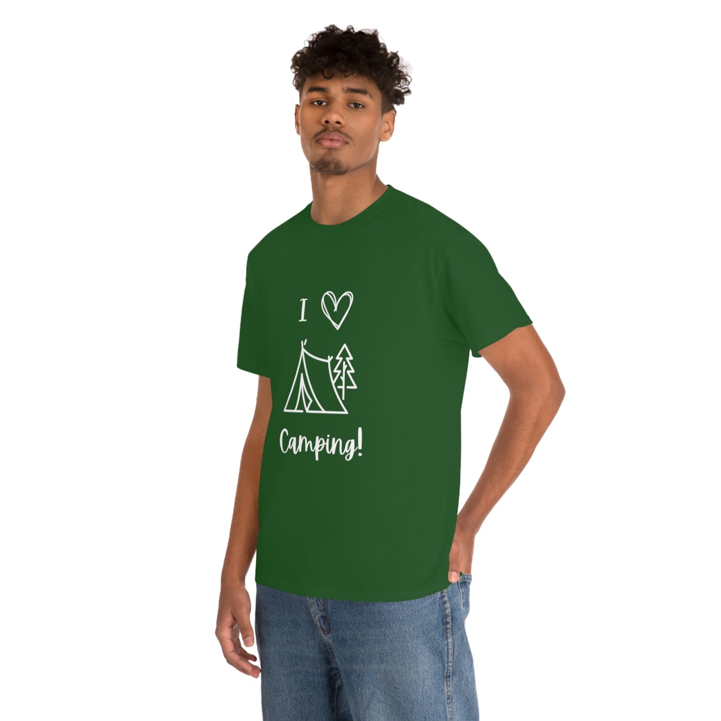 I "Heart" Camping Unisex Heavy Cotton Tee, White Lettering