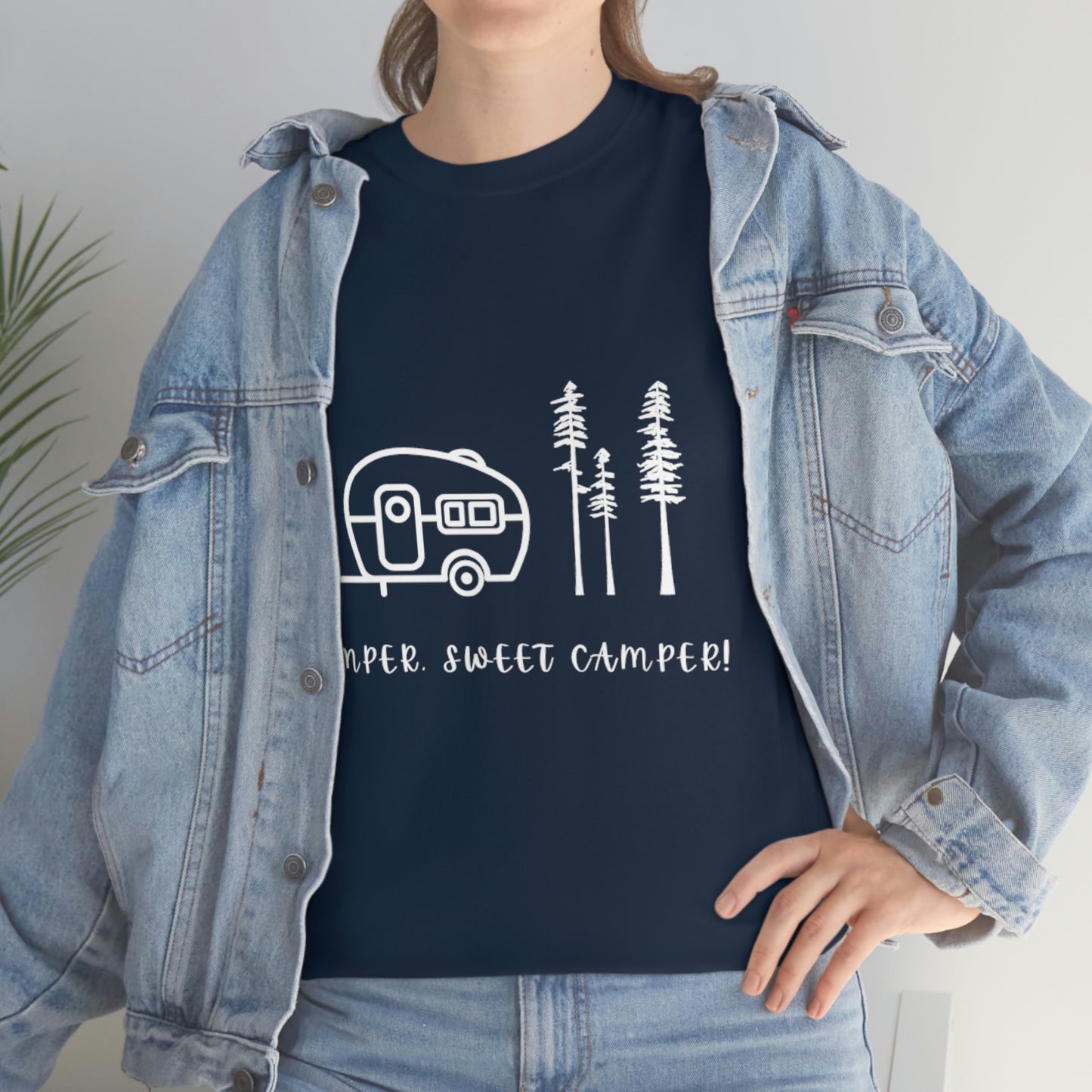 Camper, Sweet Camper Unisex Heavy Cotton Tee, White Lettering