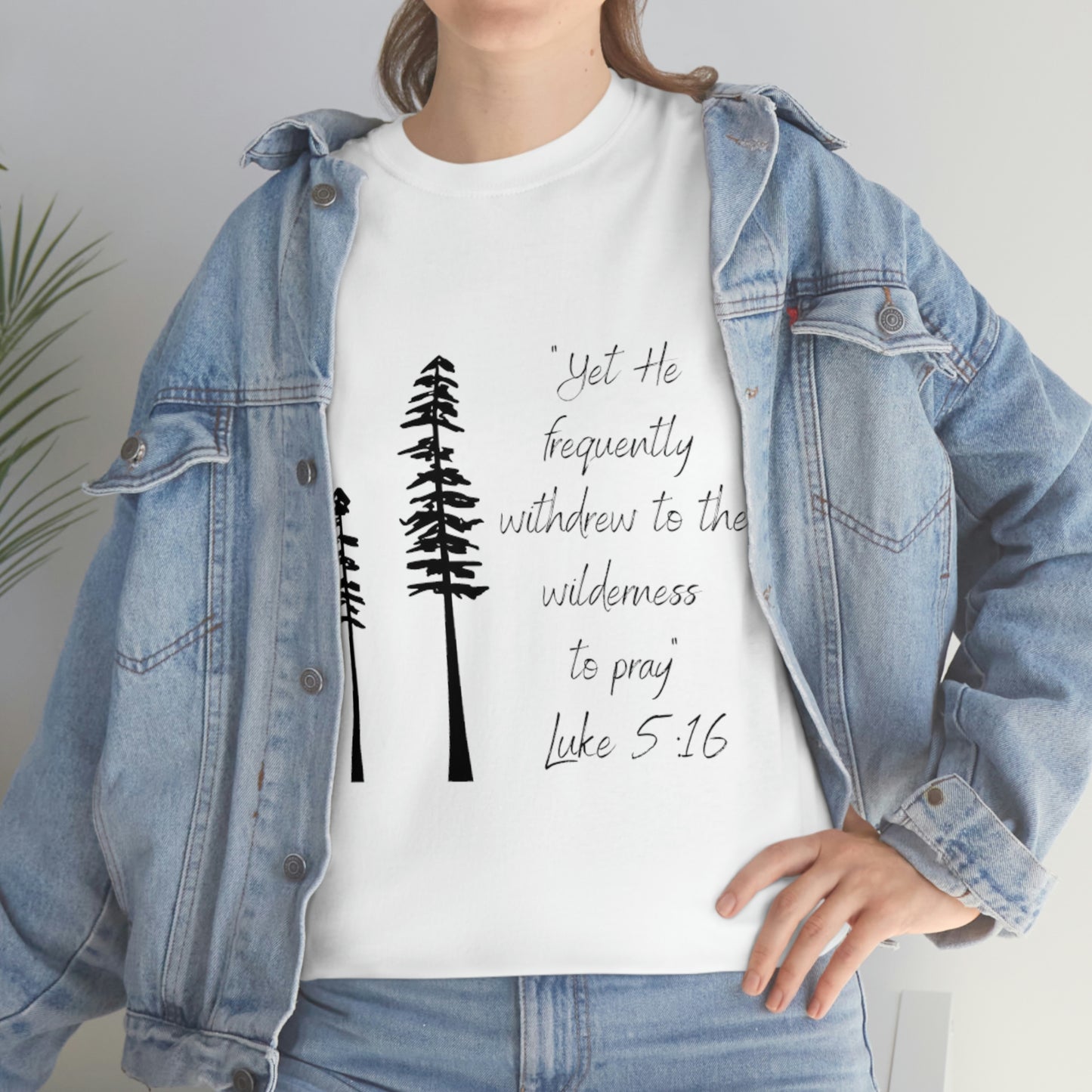 Luke 5:16 Unisex Heavy Cotton Tee, Black Lettering