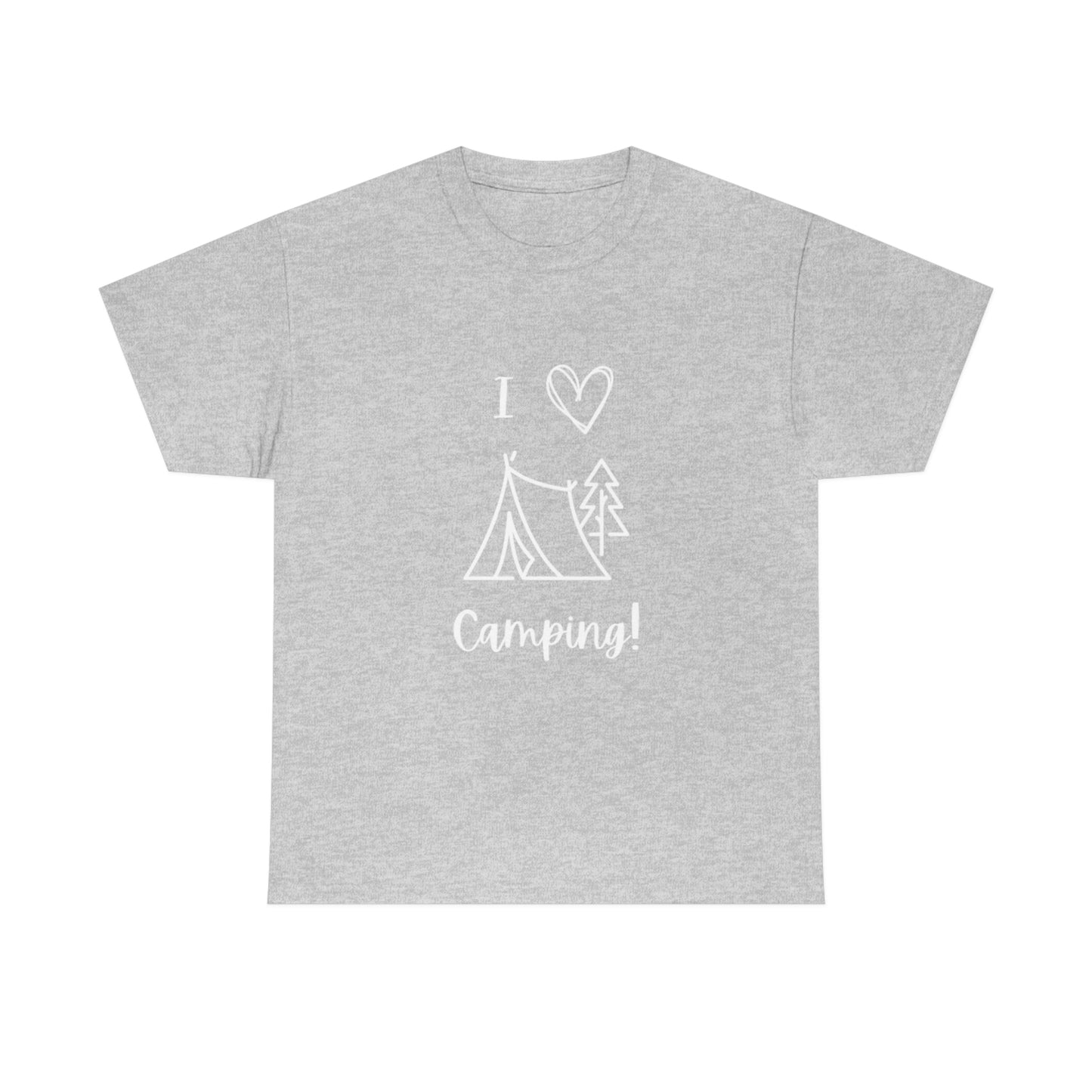 I "Heart" Camping Unisex Heavy Cotton Tee, White Lettering