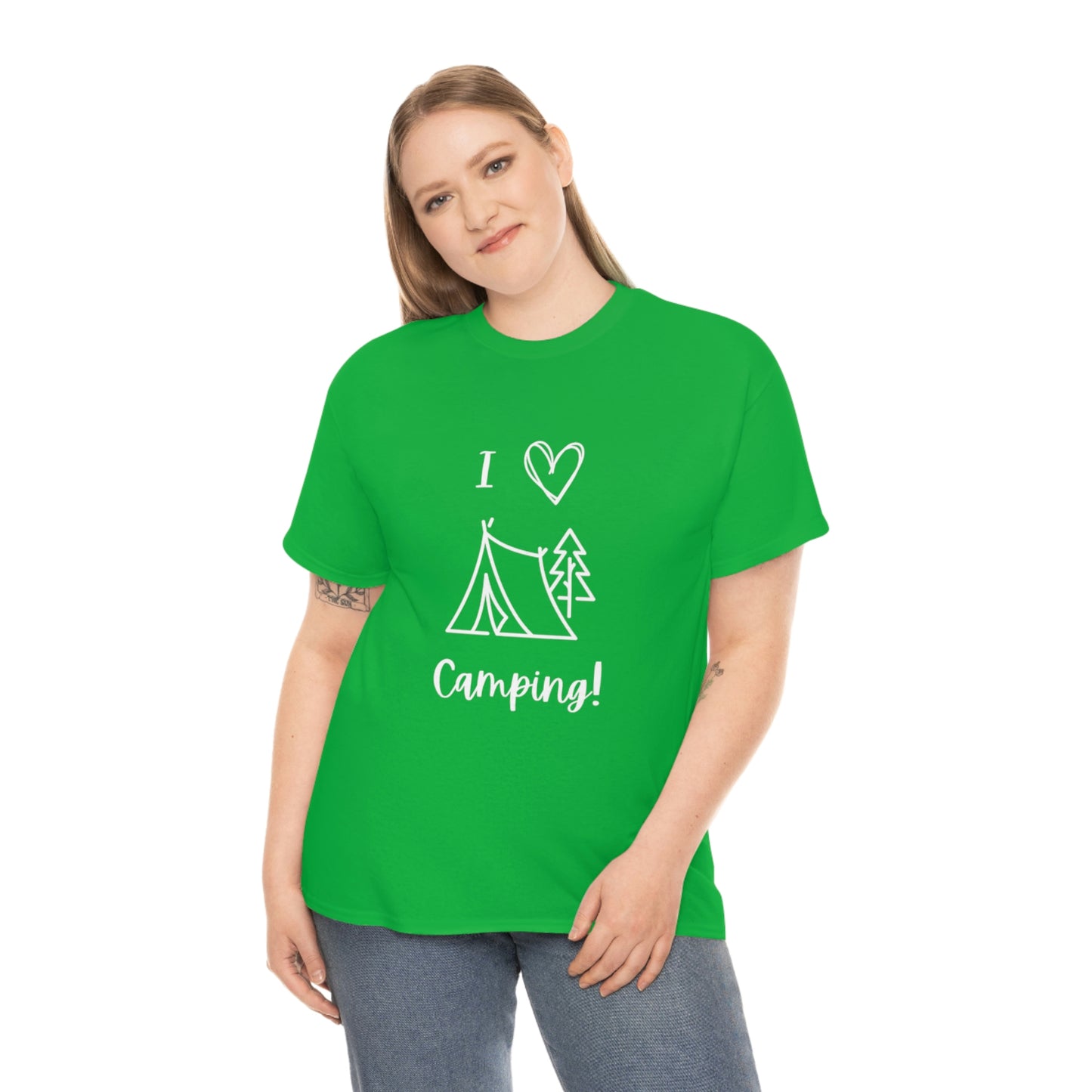 I "Heart" Camping Unisex Heavy Cotton Tee, White Lettering