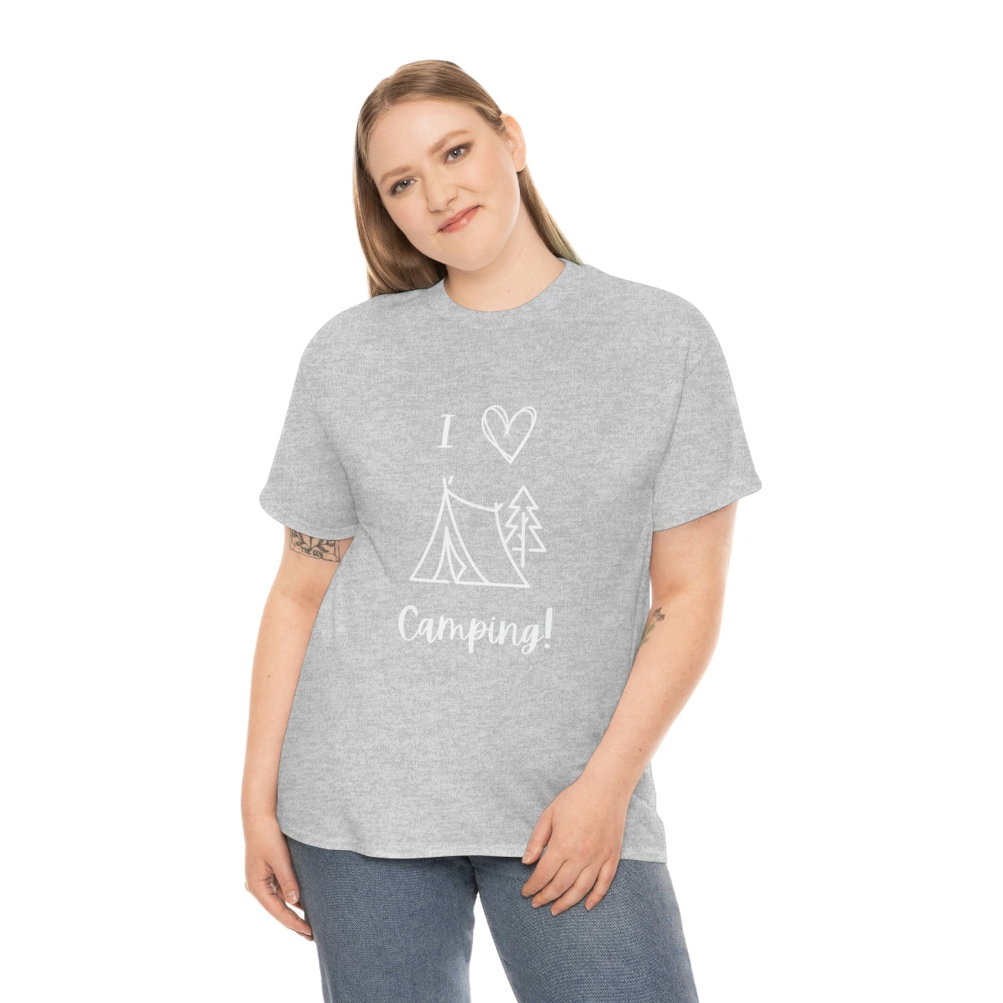 I "Heart" Camping Unisex Heavy Cotton Tee, White Lettering