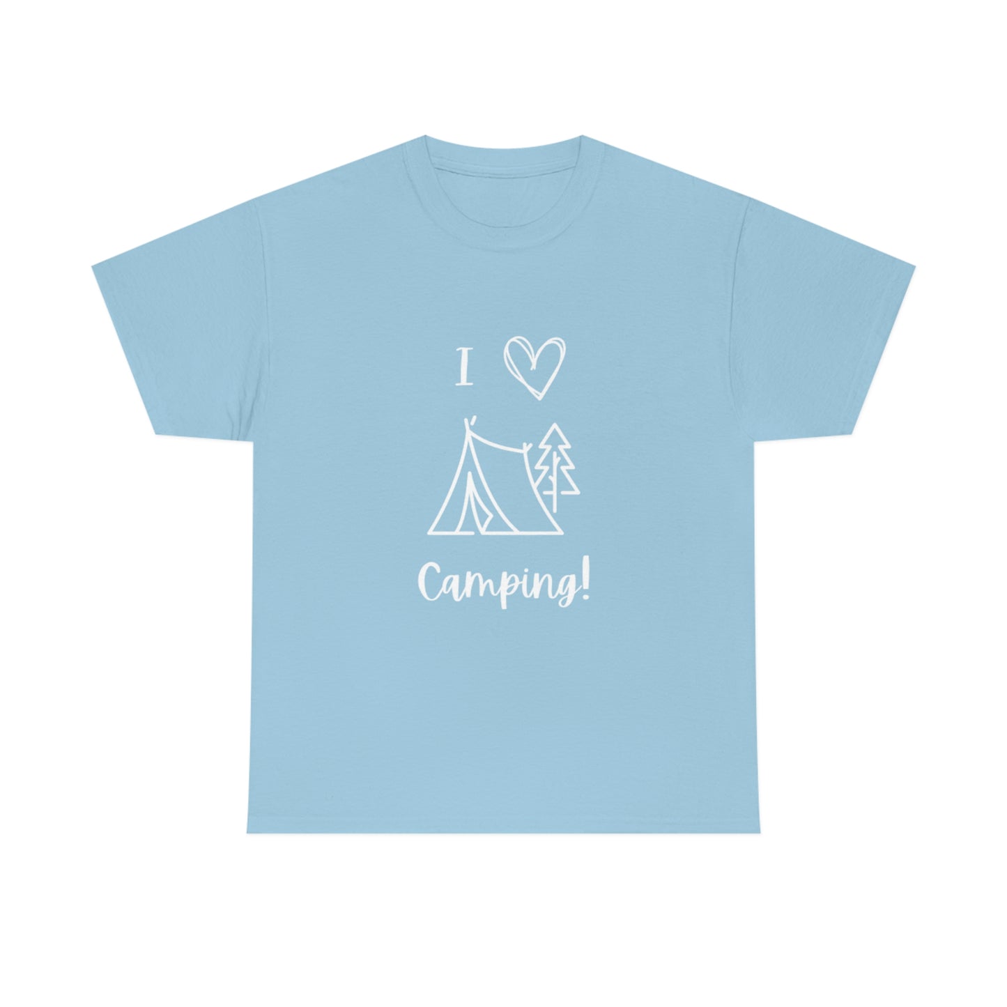 I "Heart" Camping Unisex Heavy Cotton Tee, White Lettering