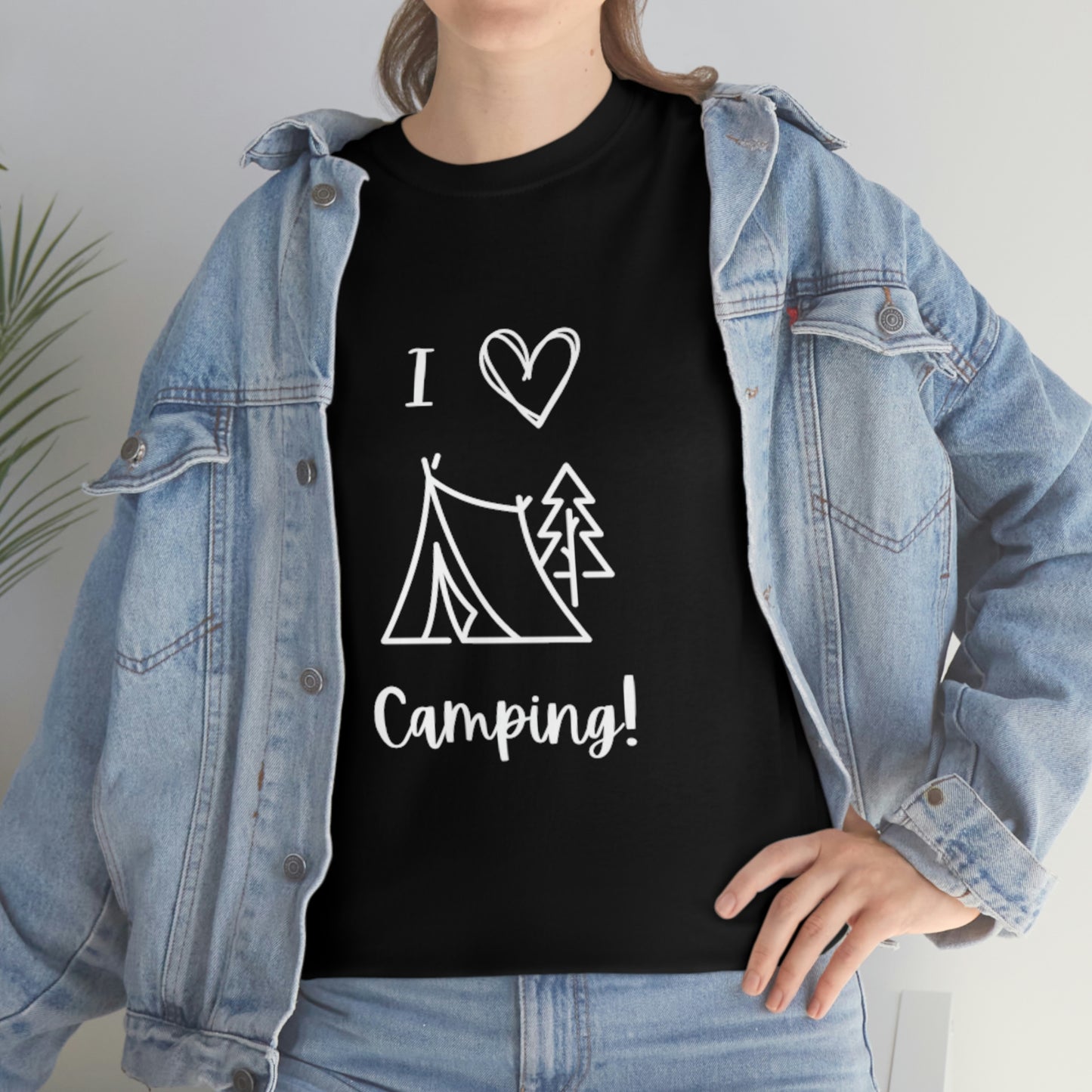 I "Heart" Camping Unisex Heavy Cotton Tee, White Lettering