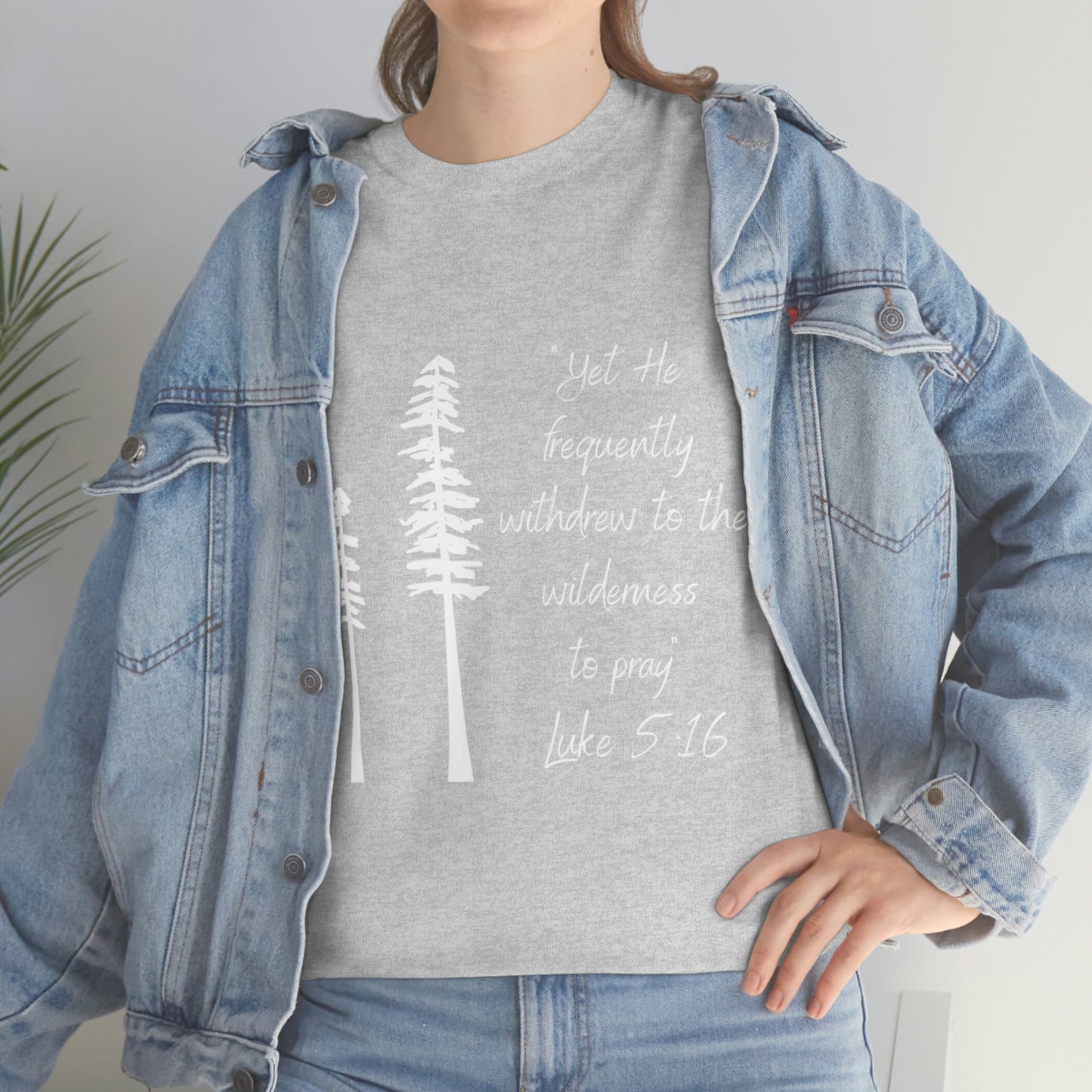 Luke 5:16 Unisex Heavy Cotton Tee, White Lettering