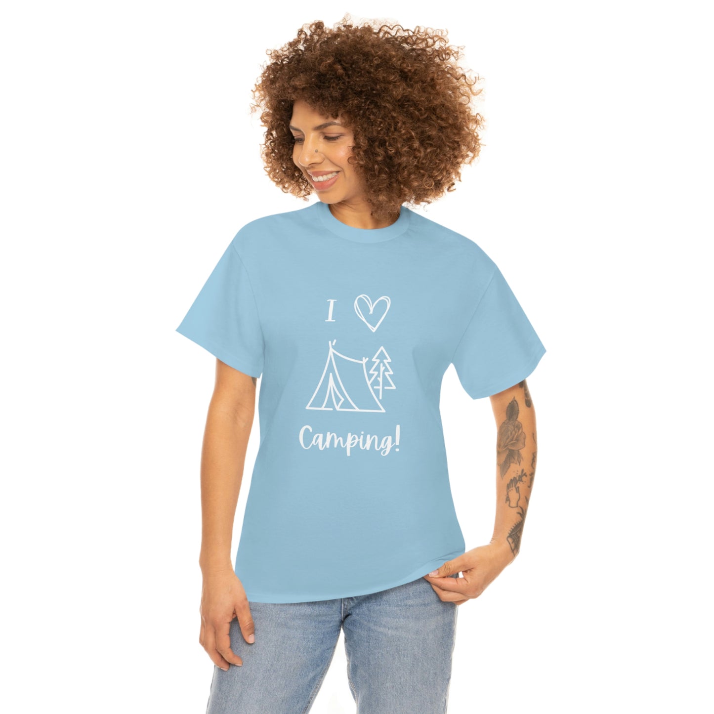 I "Heart" Camping Unisex Heavy Cotton Tee, White Lettering