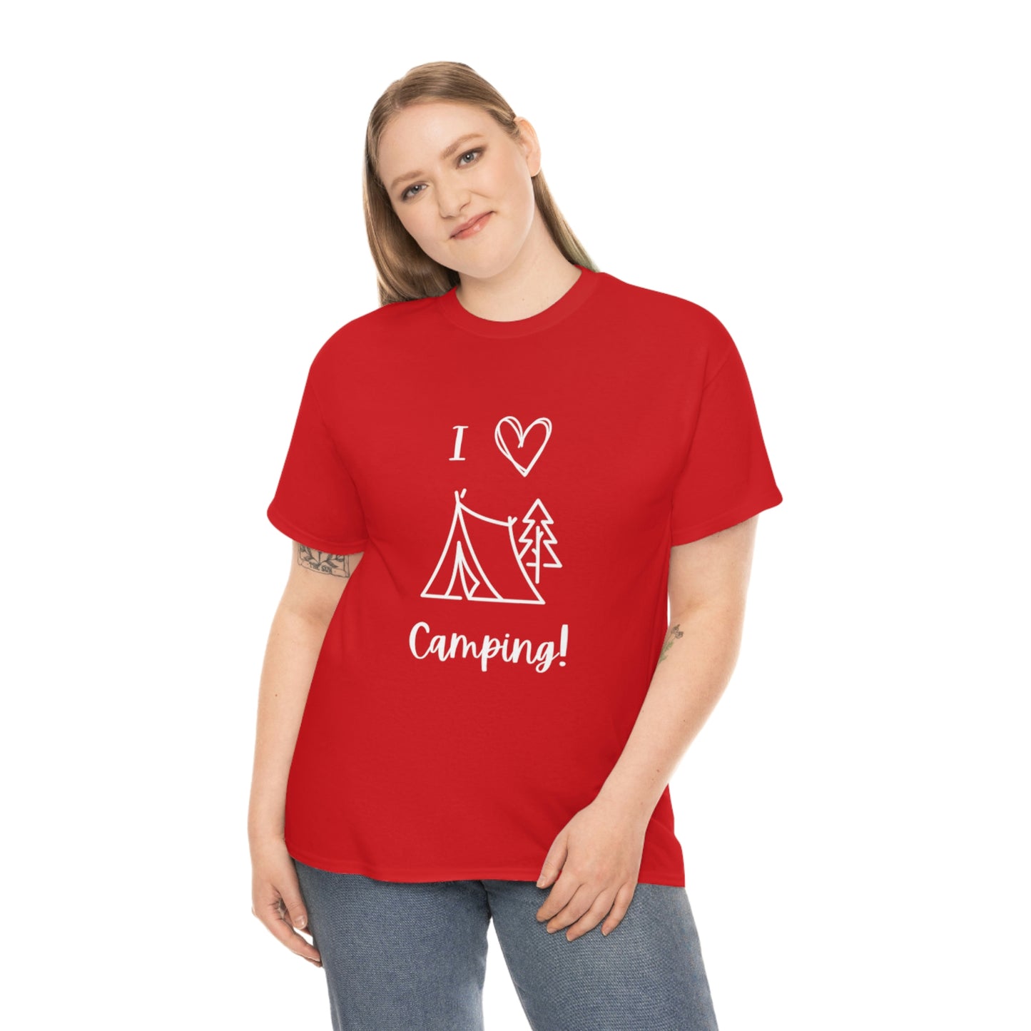 I "Heart" Camping Unisex Heavy Cotton Tee, White Lettering