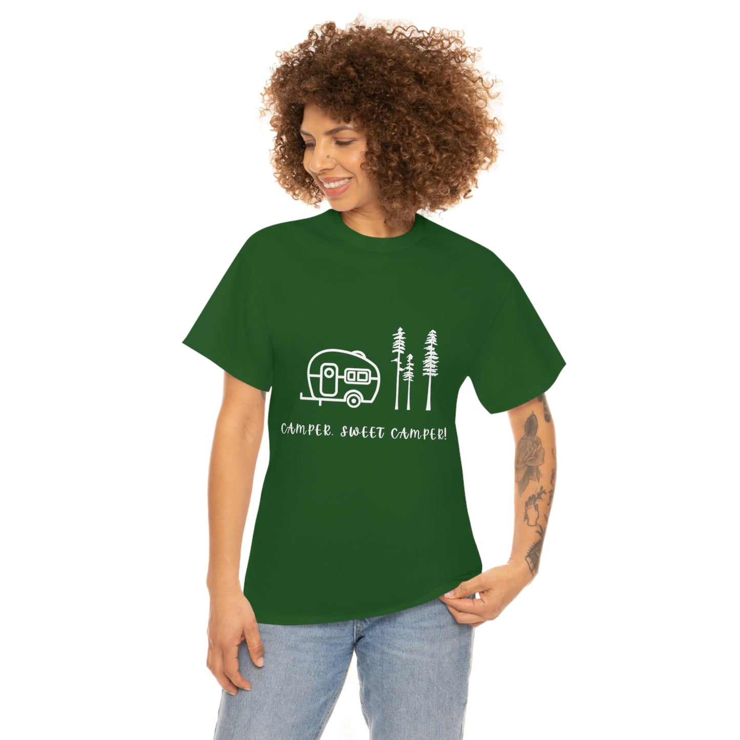 Camper, Sweet Camper Unisex Heavy Cotton Tee, White Lettering