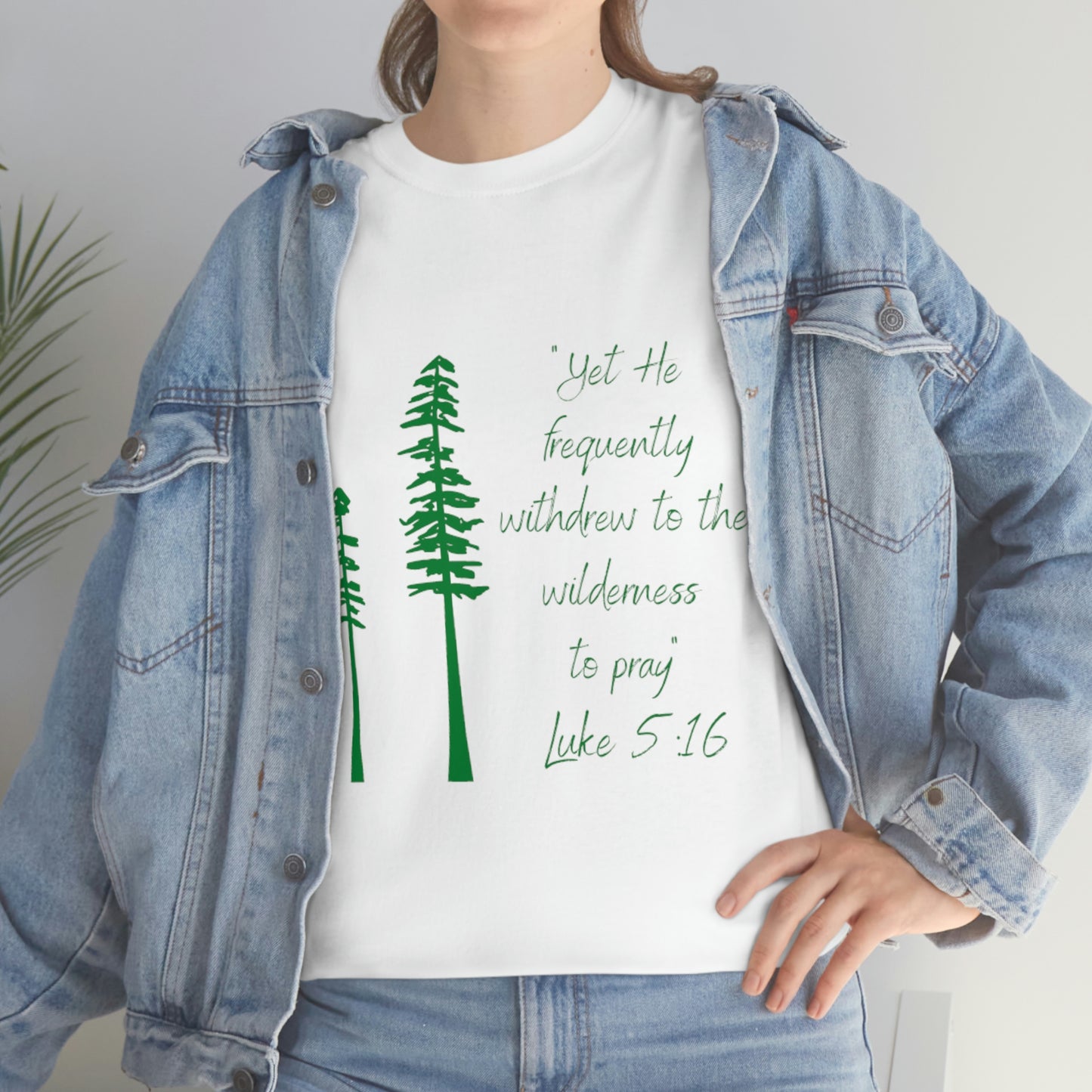 Luke 5:16 Unisex Heavy Cotton Tee, Green Lettering