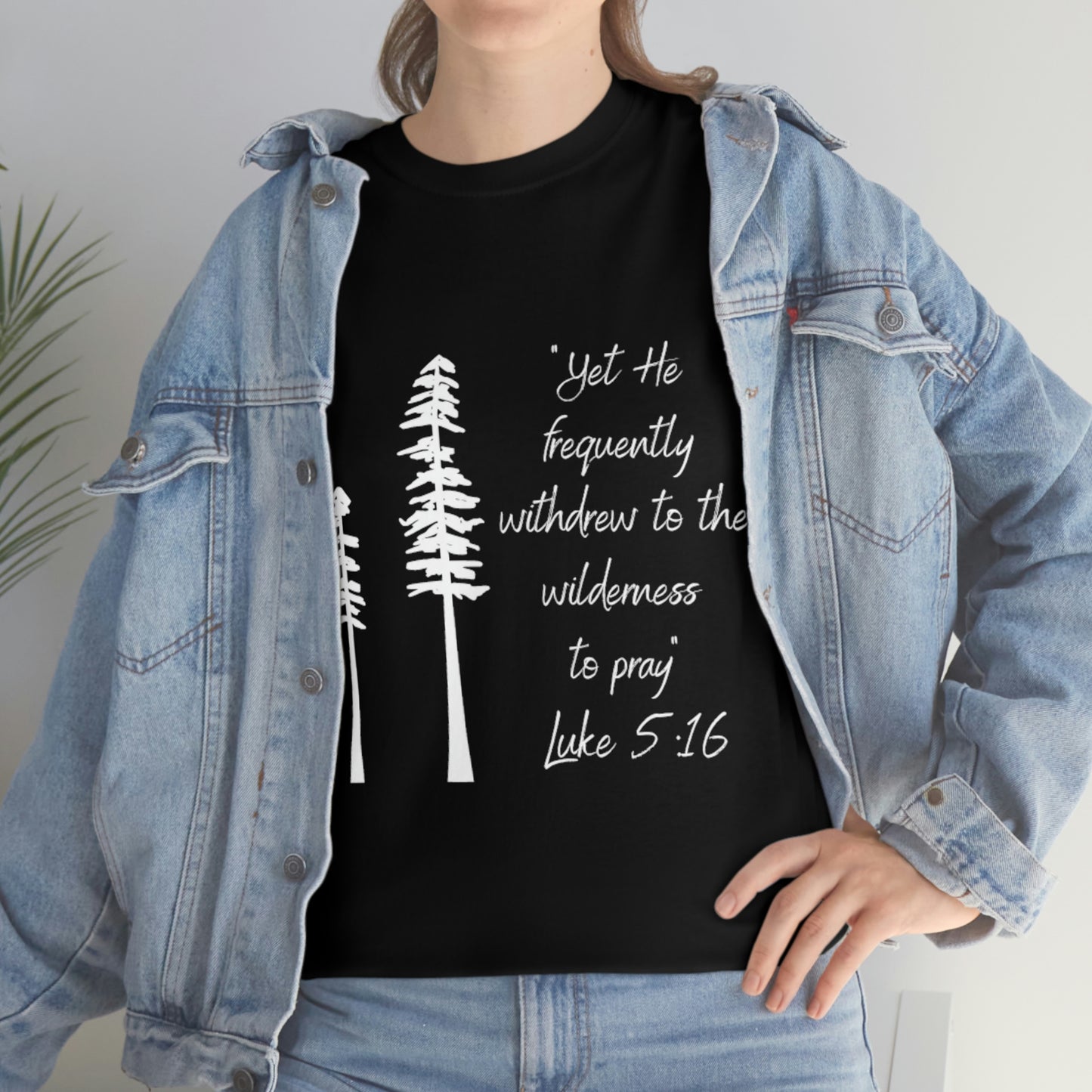 Luke 5:16 Unisex Heavy Cotton Tee, White Lettering