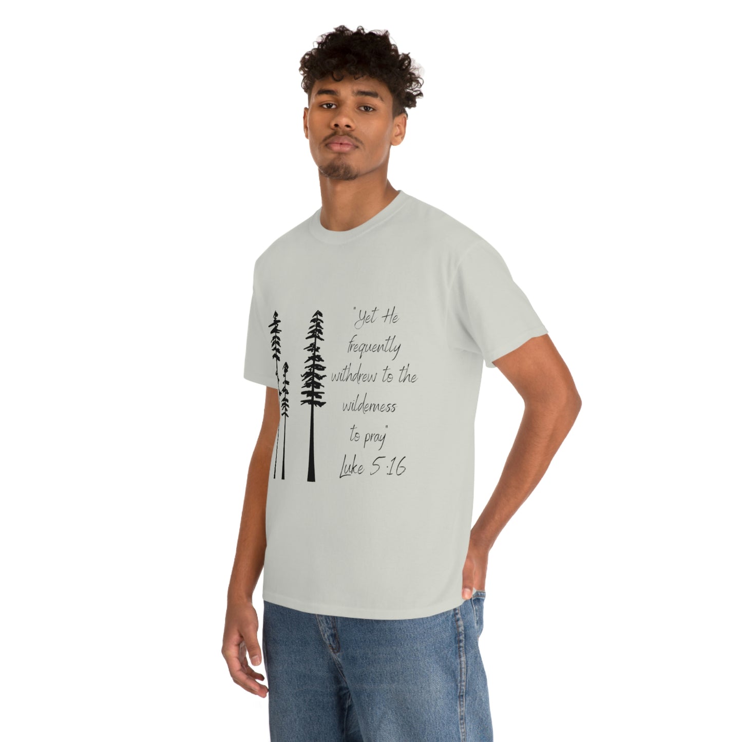 Luke 5:16 Unisex Heavy Cotton Tee, Black Lettering