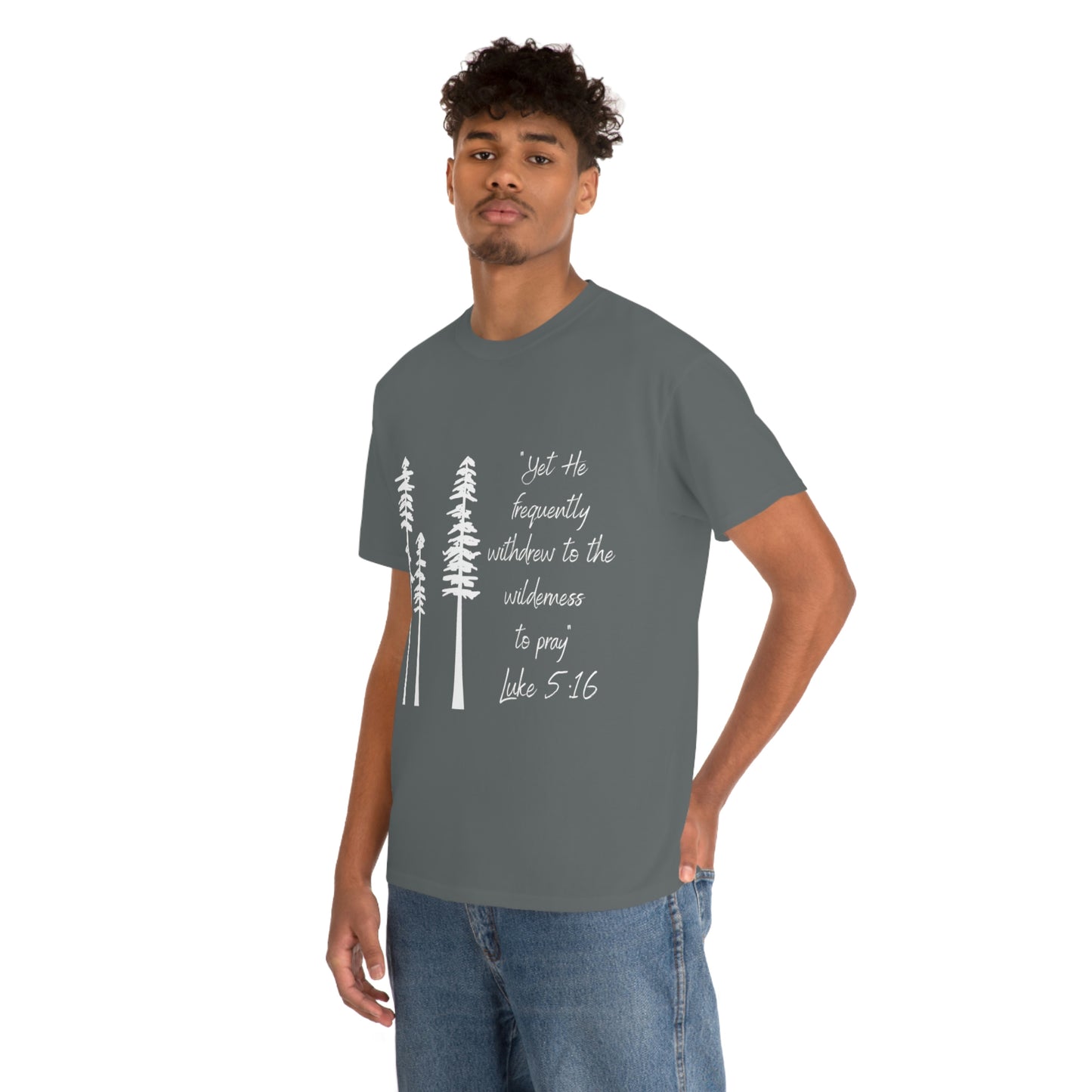 Luke 5:16 Unisex Heavy Cotton Tee, White Lettering