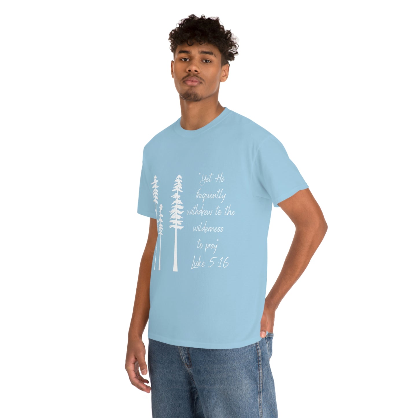 Luke 5:16 Unisex Heavy Cotton Tee, White Lettering