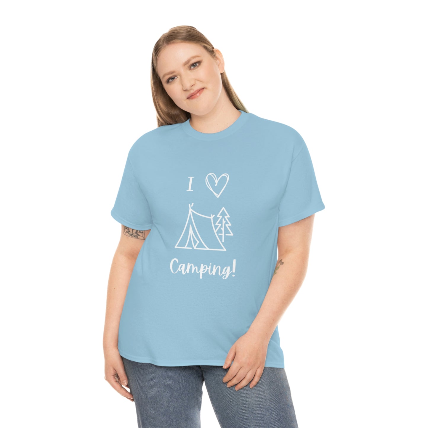 I "Heart" Camping Unisex Heavy Cotton Tee, White Lettering