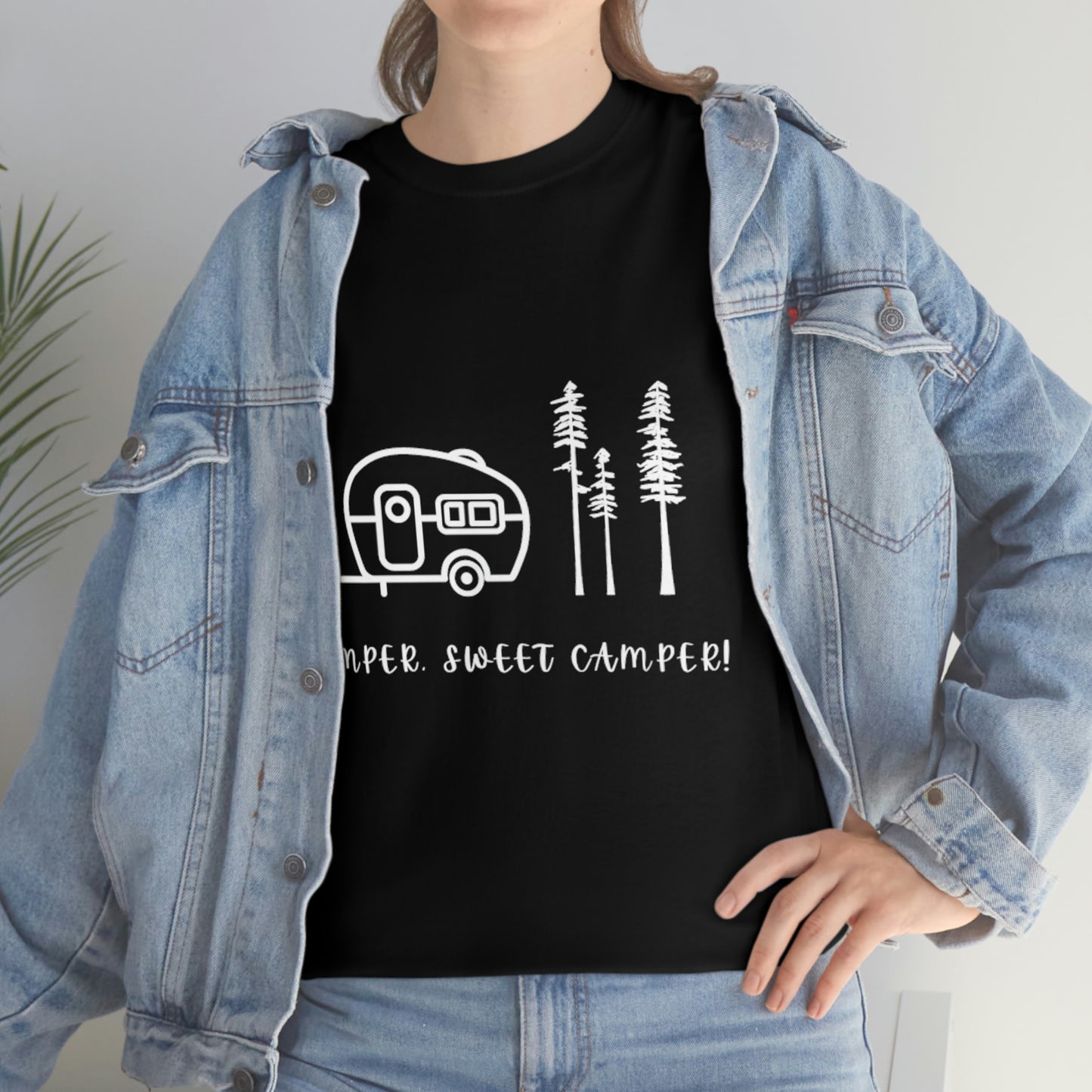 Camper, Sweet Camper Unisex Heavy Cotton Tee, White Lettering