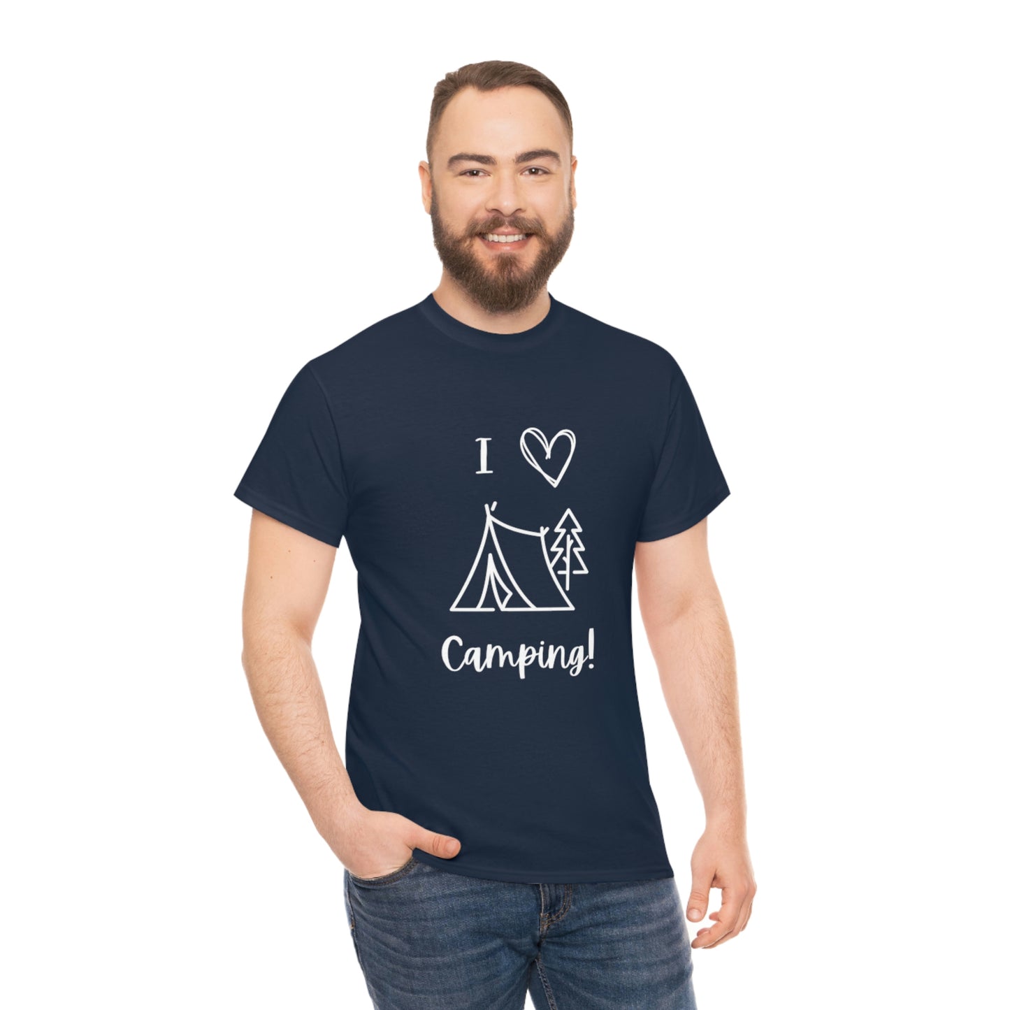 I "Heart" Camping Unisex Heavy Cotton Tee, White Lettering