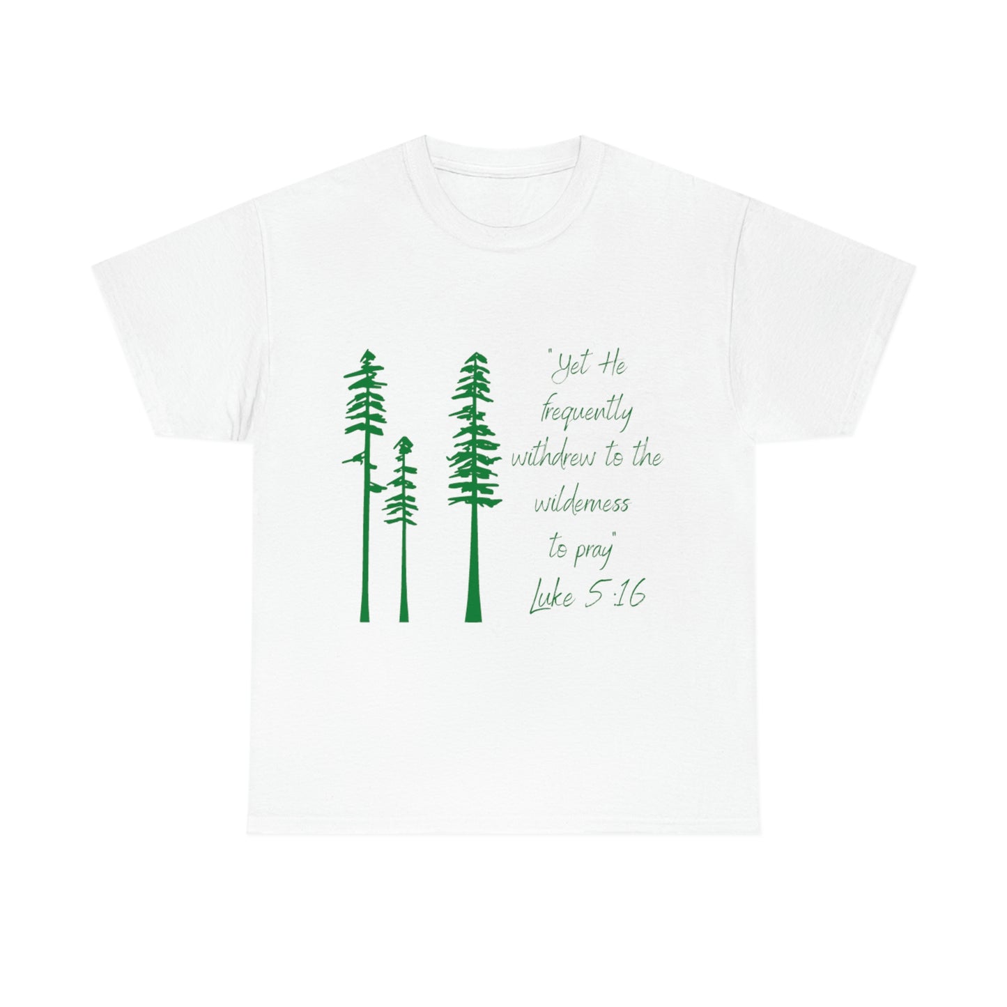 Luke 5:16 Unisex Heavy Cotton Tee, Green Lettering