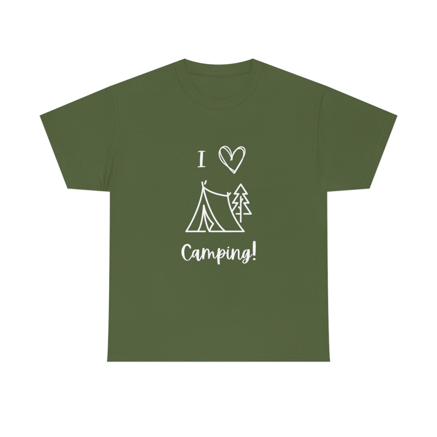 I "Heart" Camping Unisex Heavy Cotton Tee, White Lettering