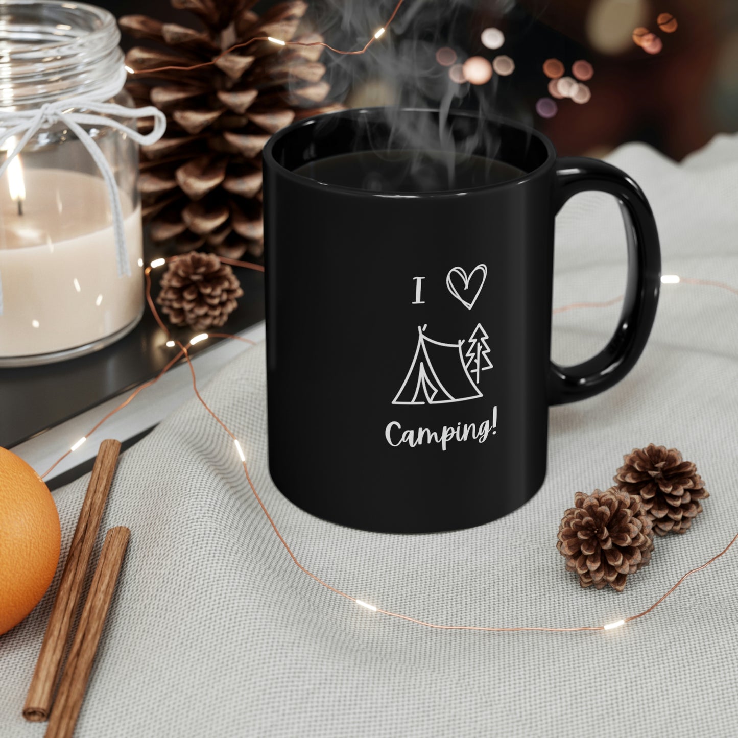 11oz I "Heart" Camping Black Mug