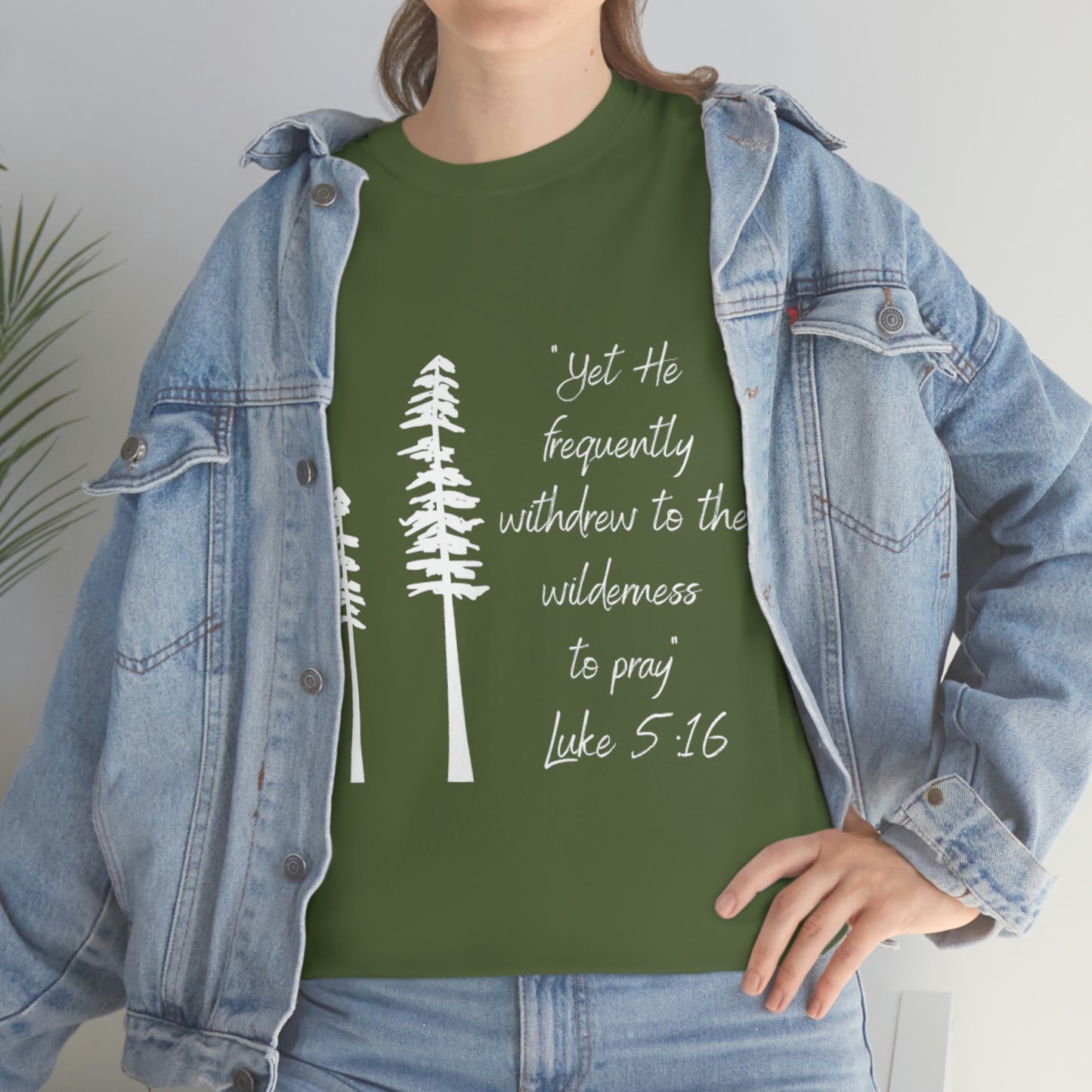 Luke 5:16 Unisex Heavy Cotton Tee, White Lettering