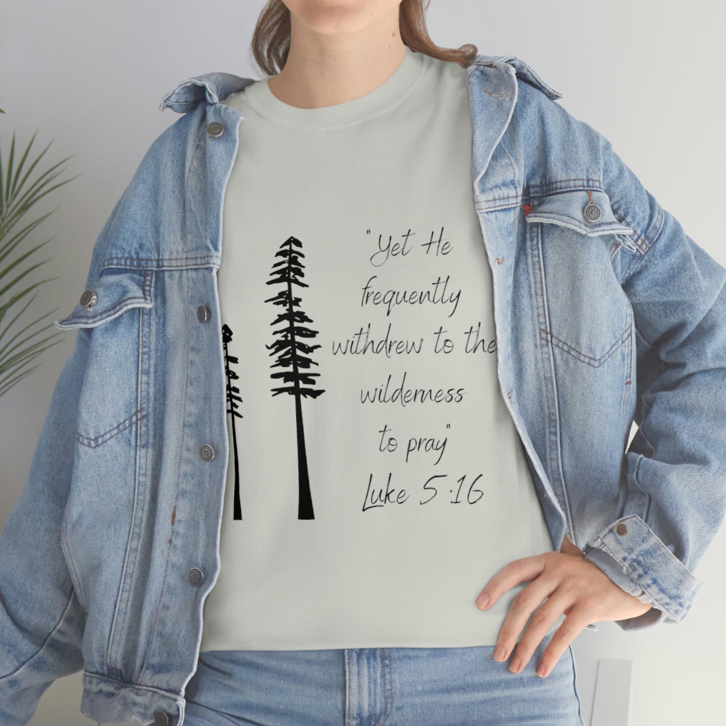 Luke 5:16 Unisex Heavy Cotton Tee, Black Lettering