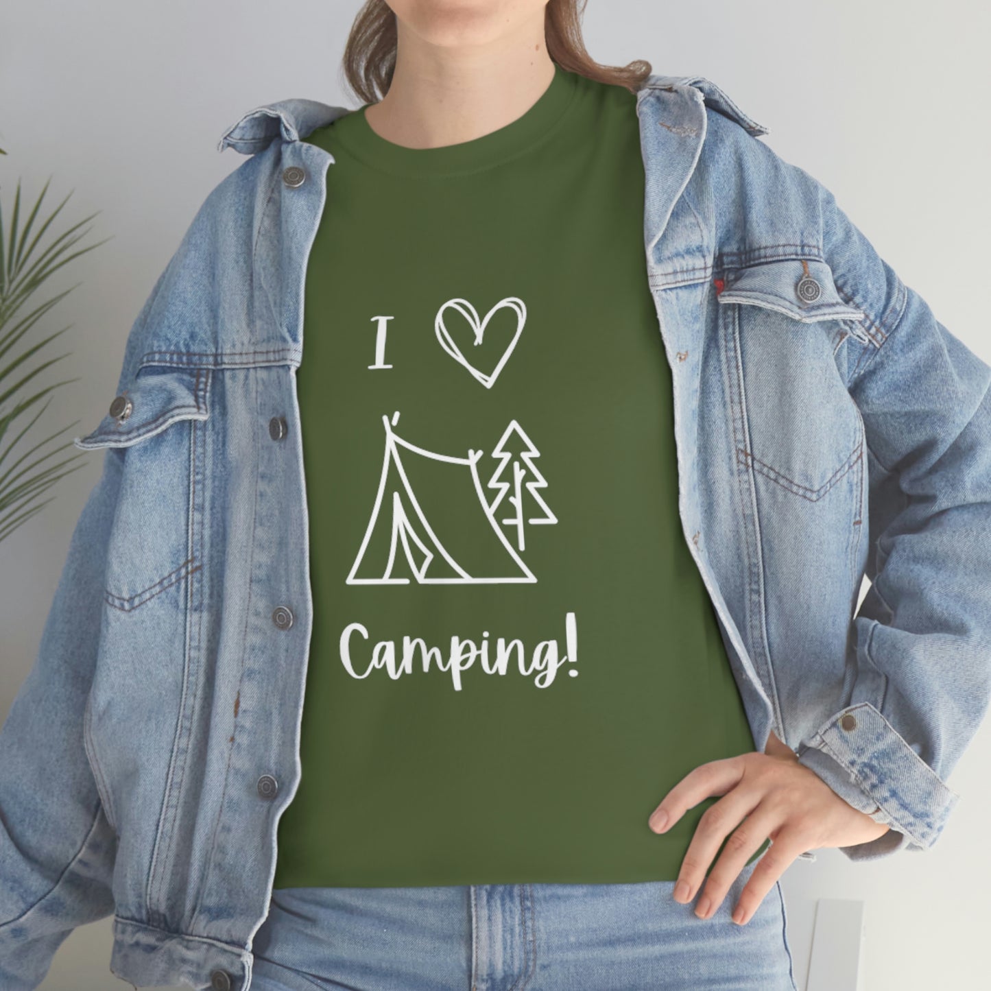 I "Heart" Camping Unisex Heavy Cotton Tee, White Lettering