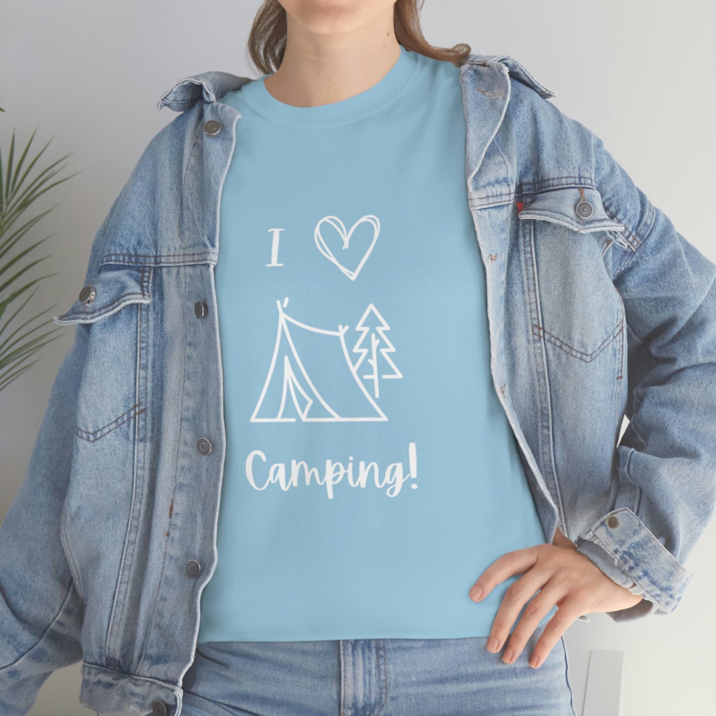 I "Heart" Camping Unisex Heavy Cotton Tee, White Lettering