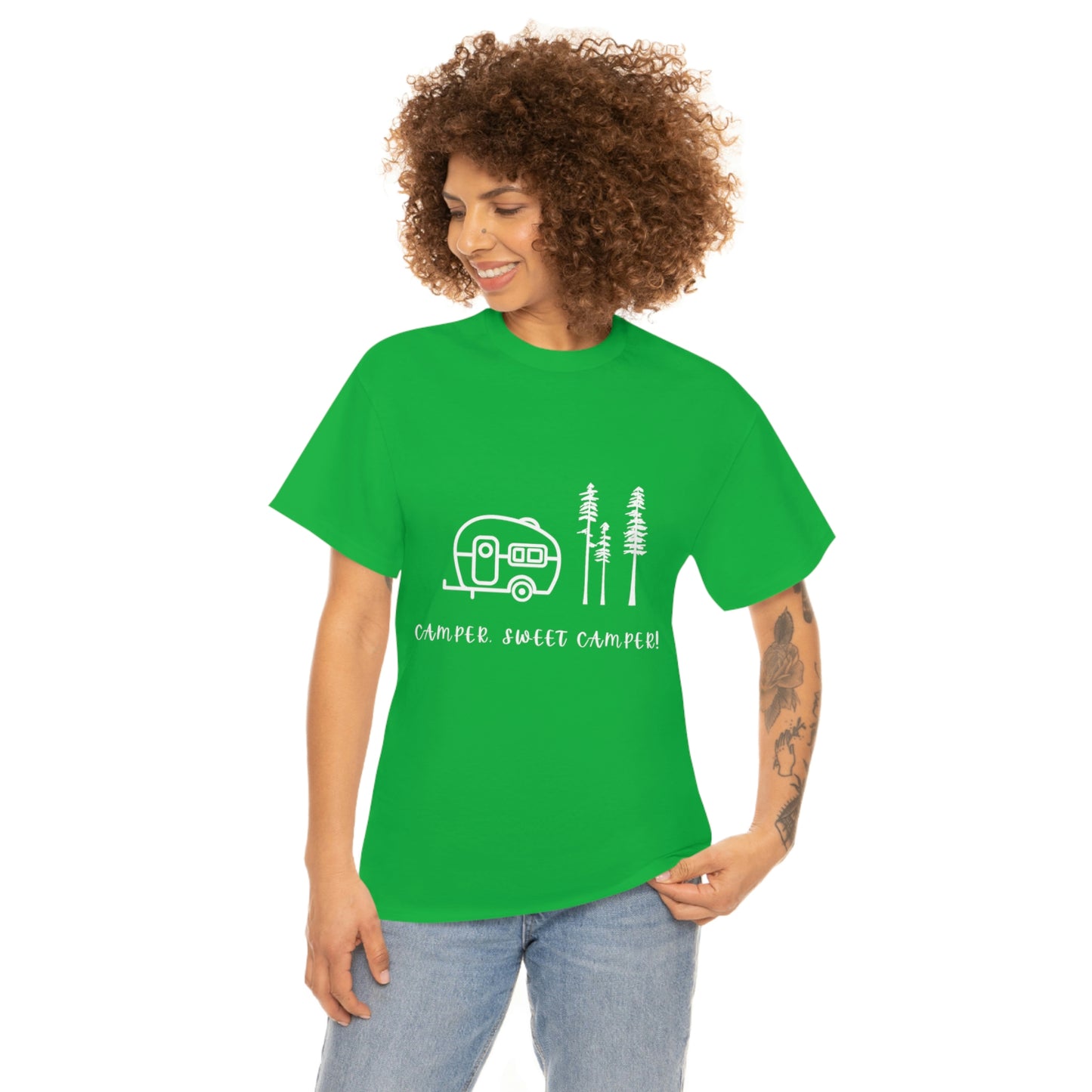 Camper, Sweet Camper Unisex Heavy Cotton Tee, White Lettering