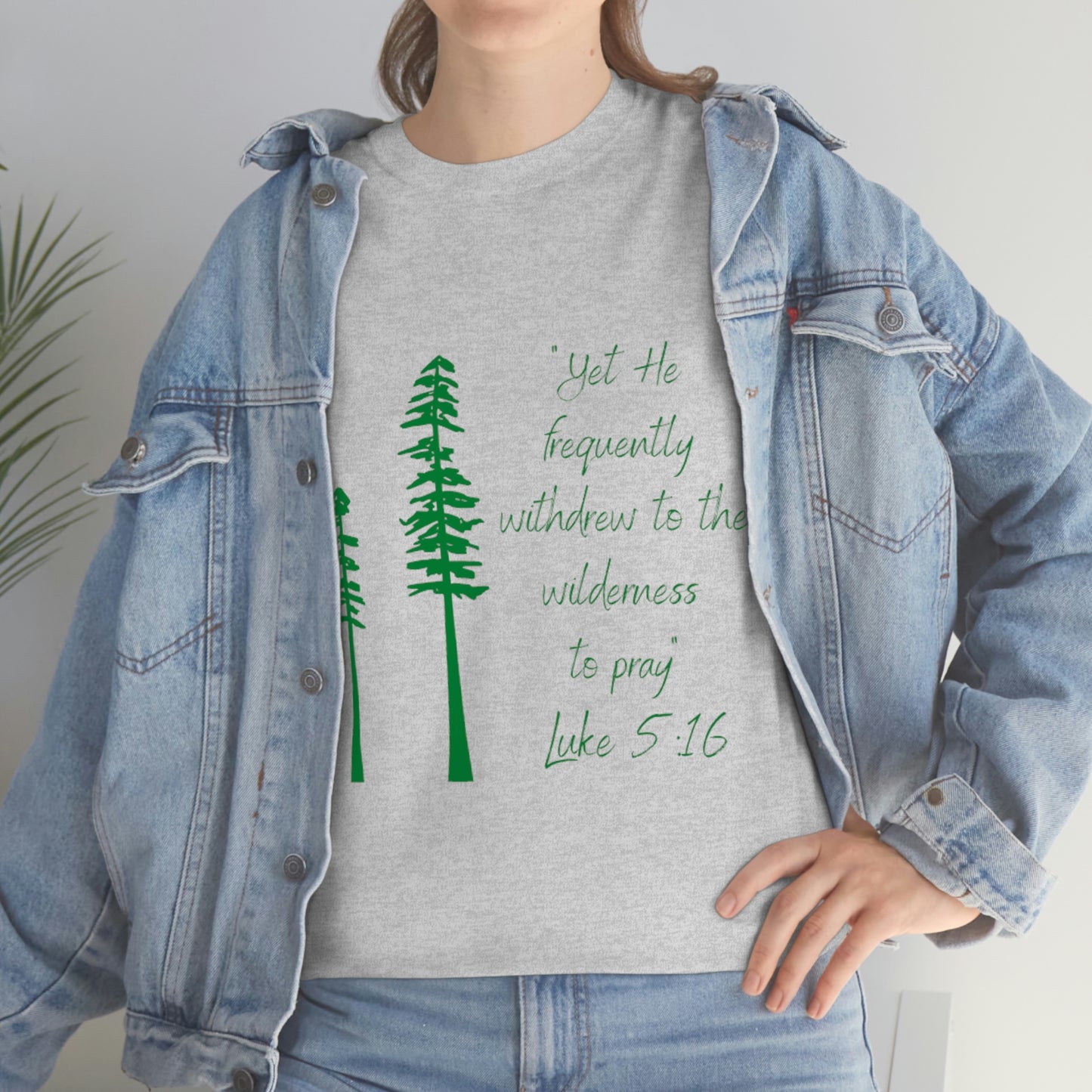 Luke 5:16 Unisex Heavy Cotton Tee, Green Lettering