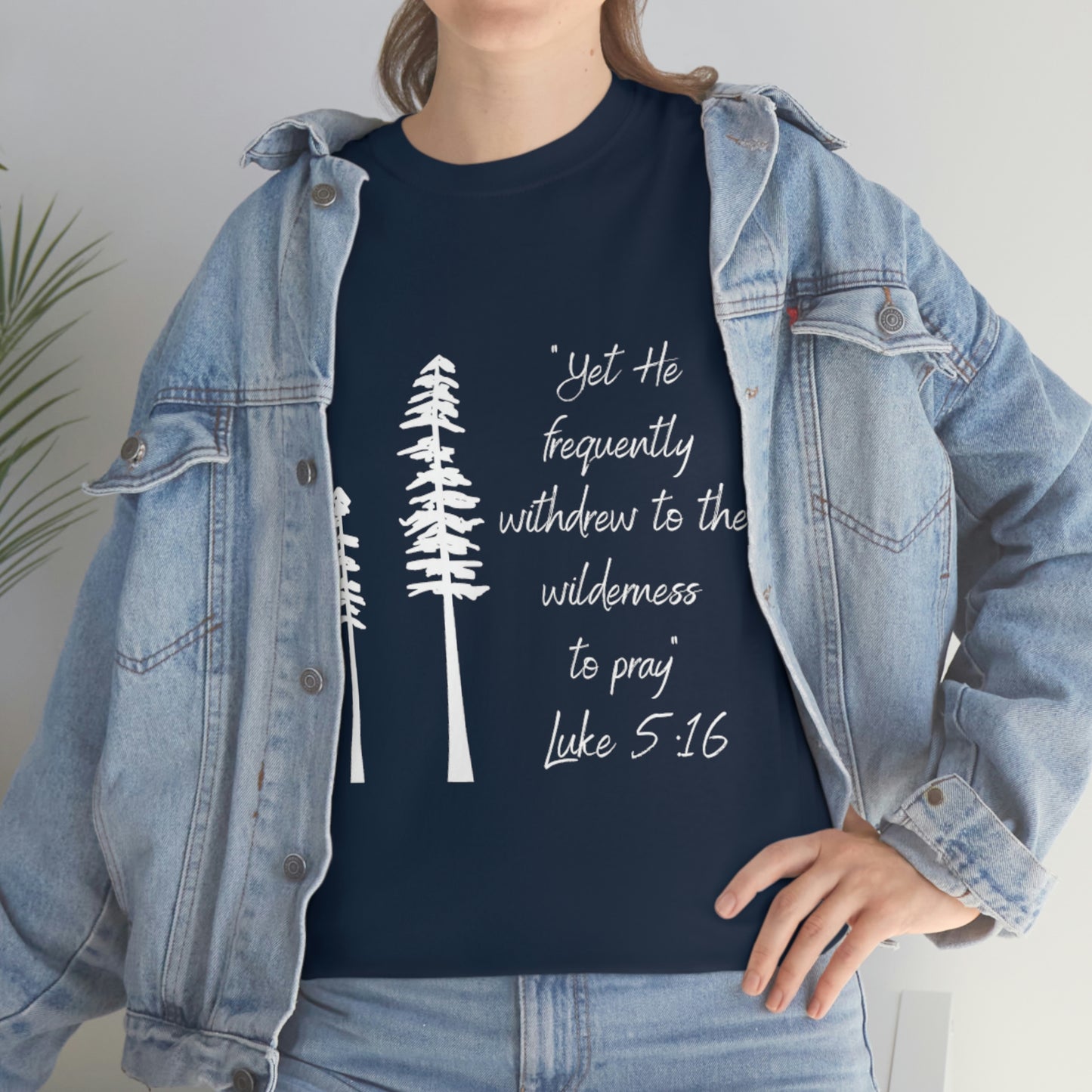 Luke 5:16 Unisex Heavy Cotton Tee, White Lettering