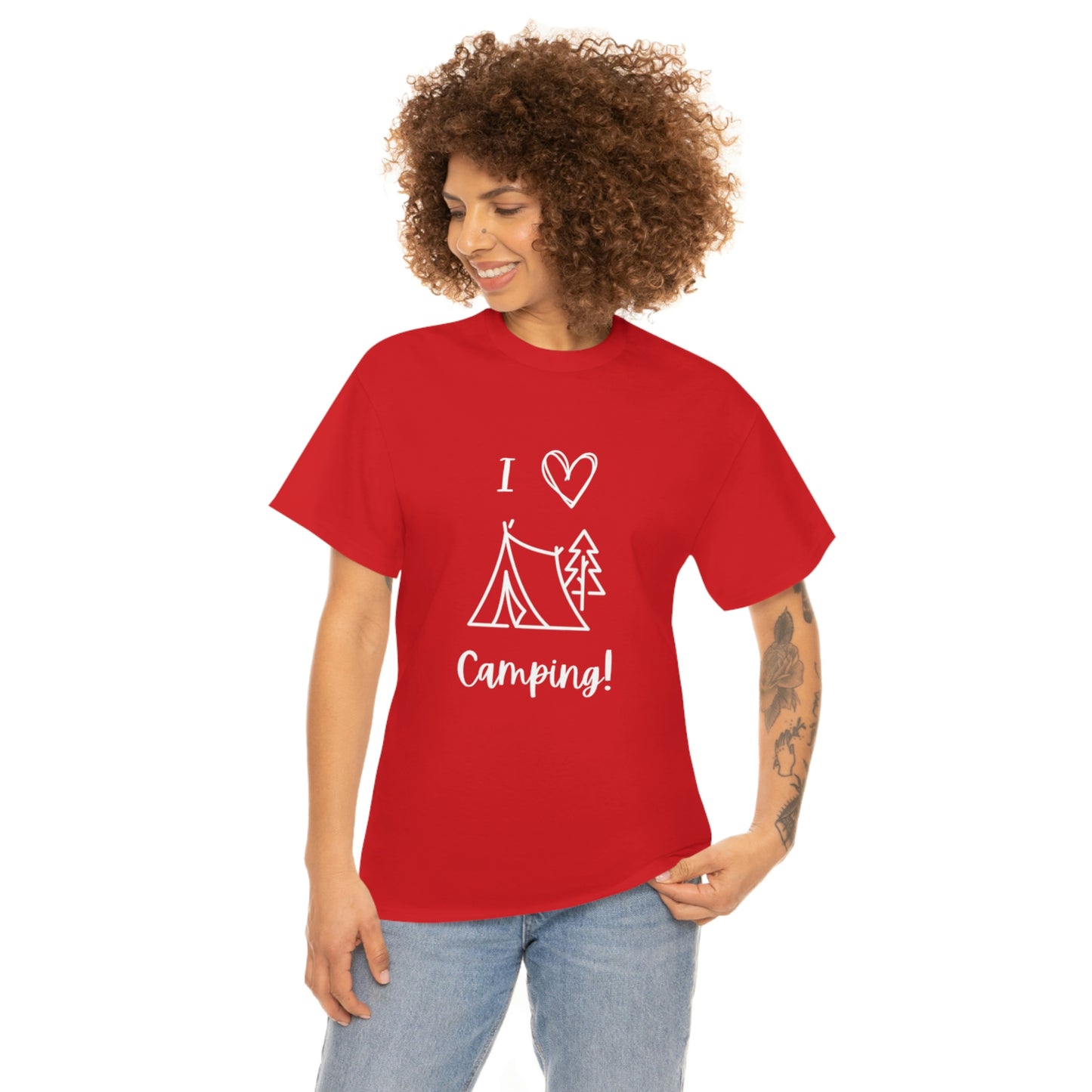 I "Heart" Camping Unisex Heavy Cotton Tee, White Lettering