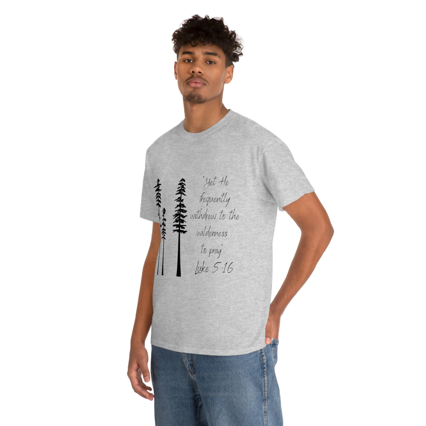 Luke 5:16 Unisex Heavy Cotton Tee, Black Lettering