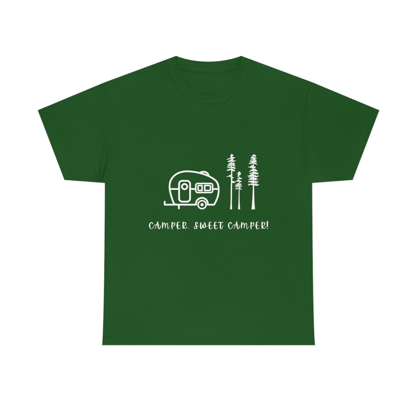 Camper, Sweet Camper Unisex Heavy Cotton Tee, White Lettering