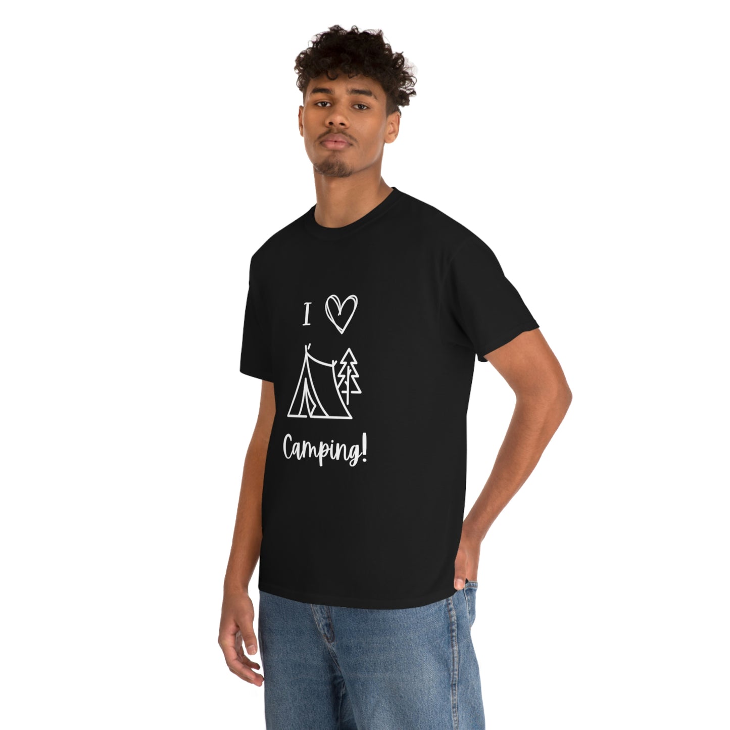 I "Heart" Camping Unisex Heavy Cotton Tee, White Lettering