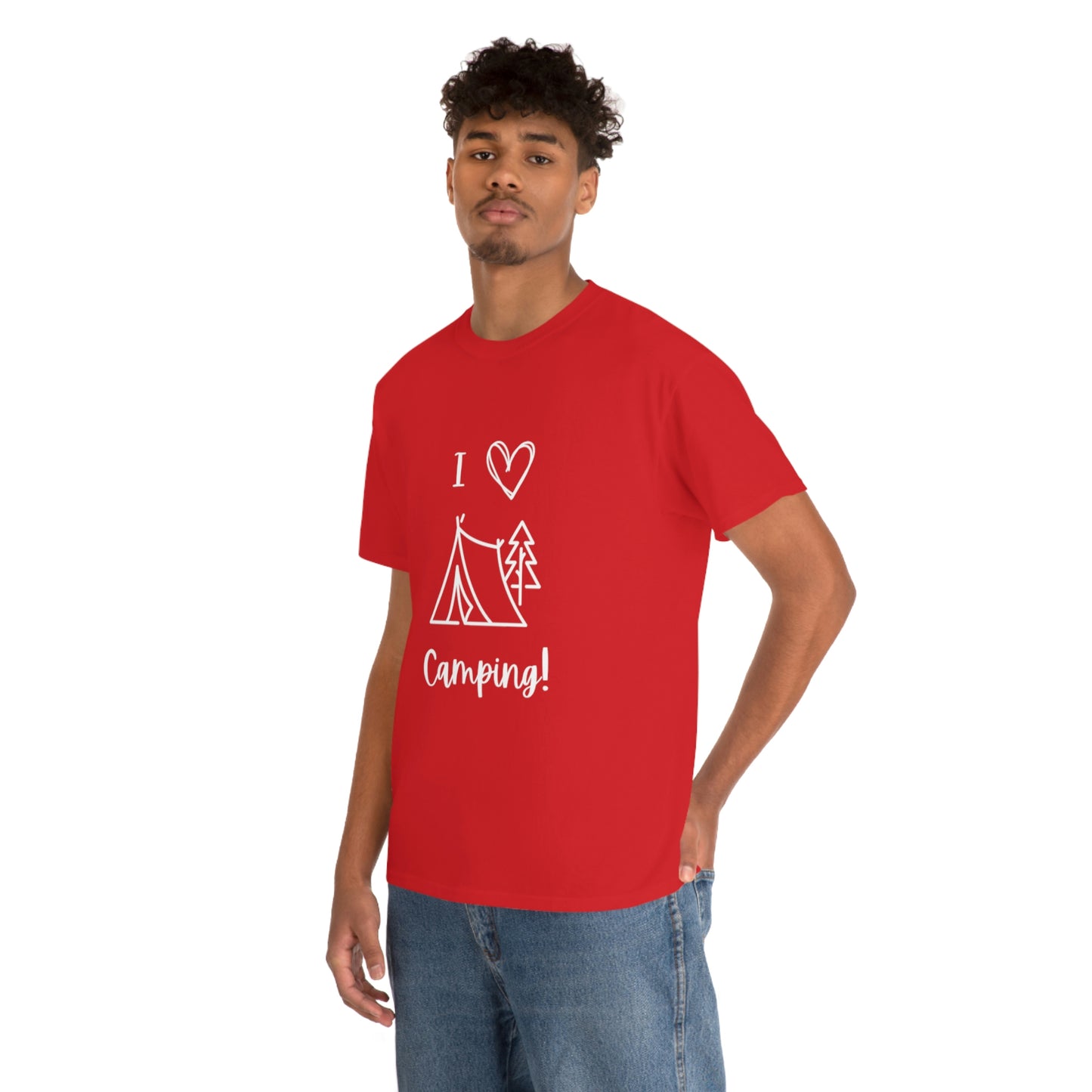 I "Heart" Camping Unisex Heavy Cotton Tee, White Lettering