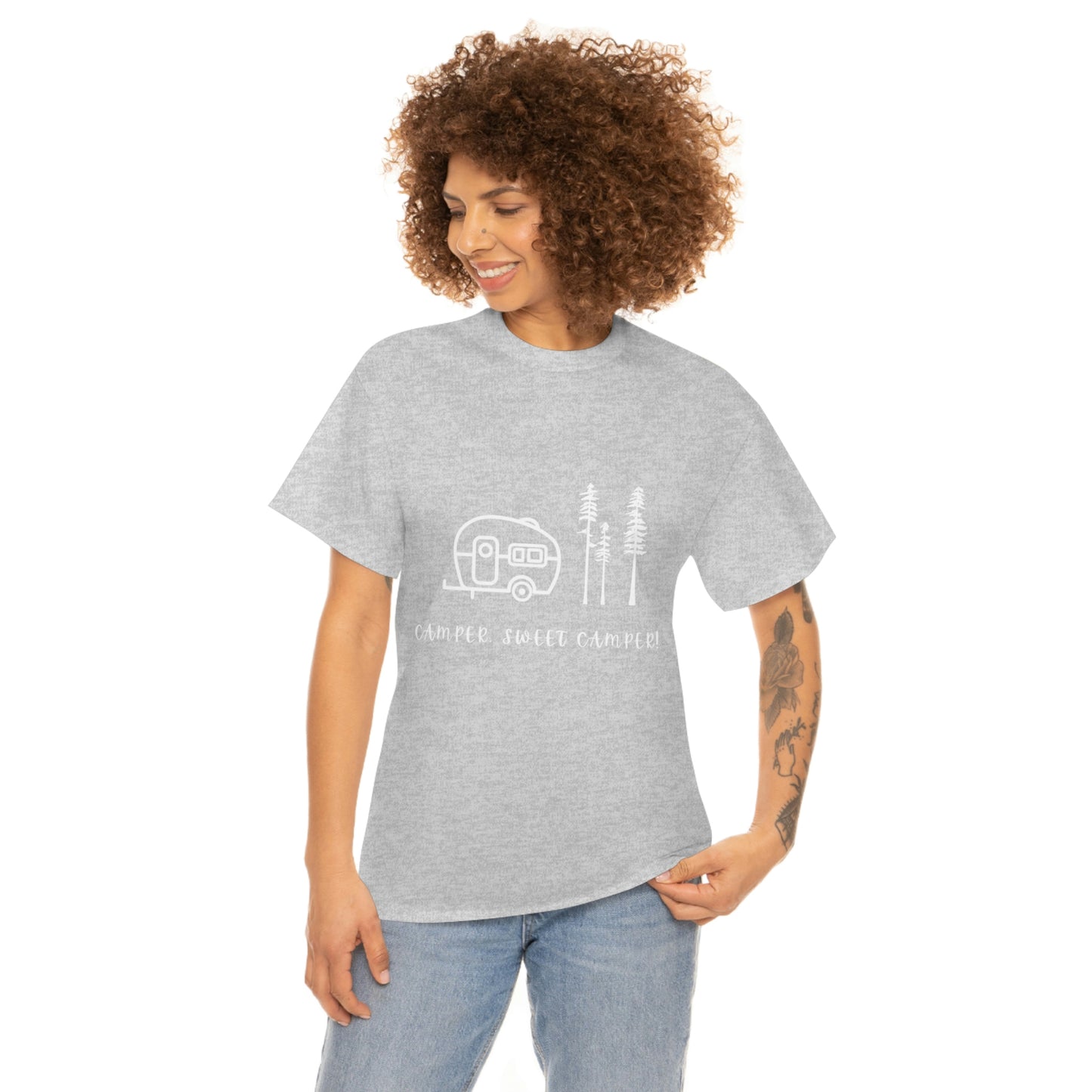 Camper, Sweet Camper Unisex Heavy Cotton Tee, White Lettering