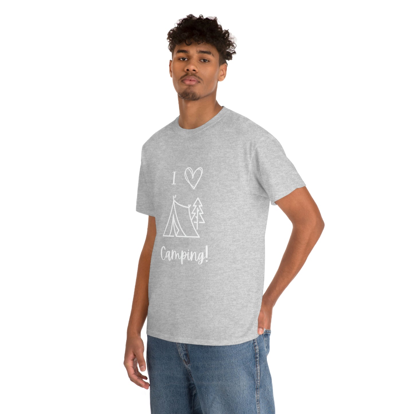 I "Heart" Camping Unisex Heavy Cotton Tee, White Lettering