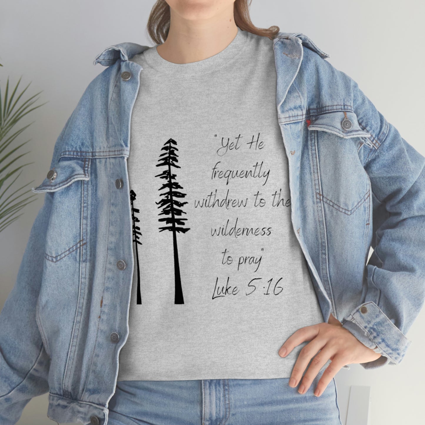 Luke 5:16 Unisex Heavy Cotton Tee, Black Lettering