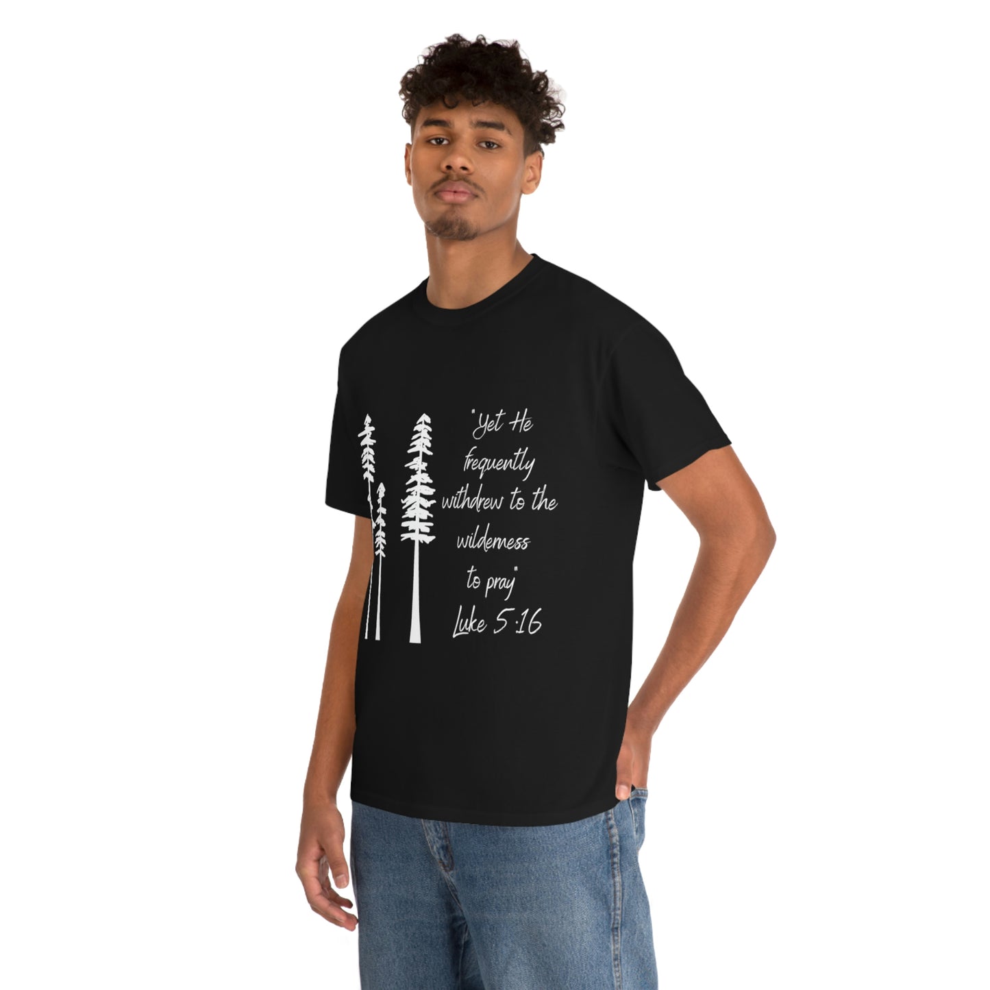 Luke 5:16 Unisex Heavy Cotton Tee, White Lettering