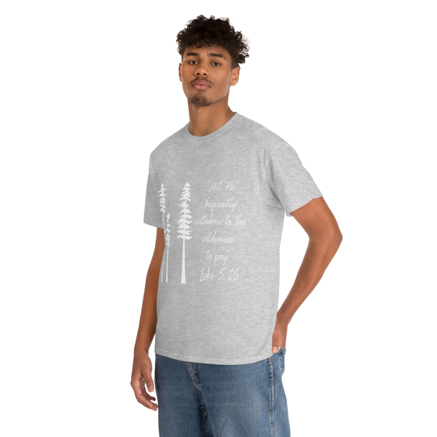 Luke 5:16 Unisex Heavy Cotton Tee, White Lettering