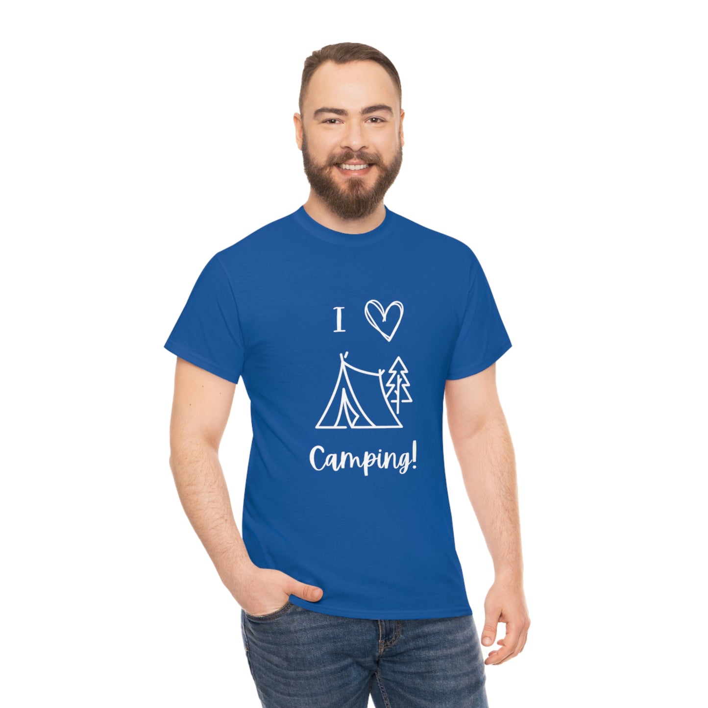 I "Heart" Camping Unisex Heavy Cotton Tee, White Lettering