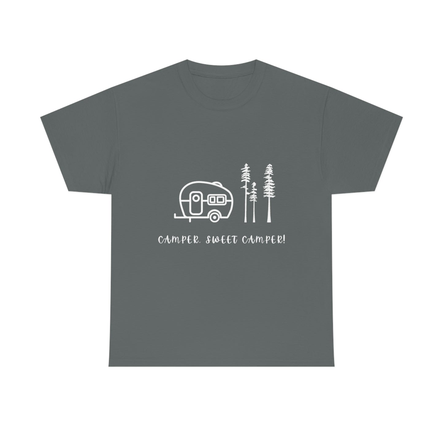 Camper, Sweet Camper Unisex Heavy Cotton Tee, White Lettering