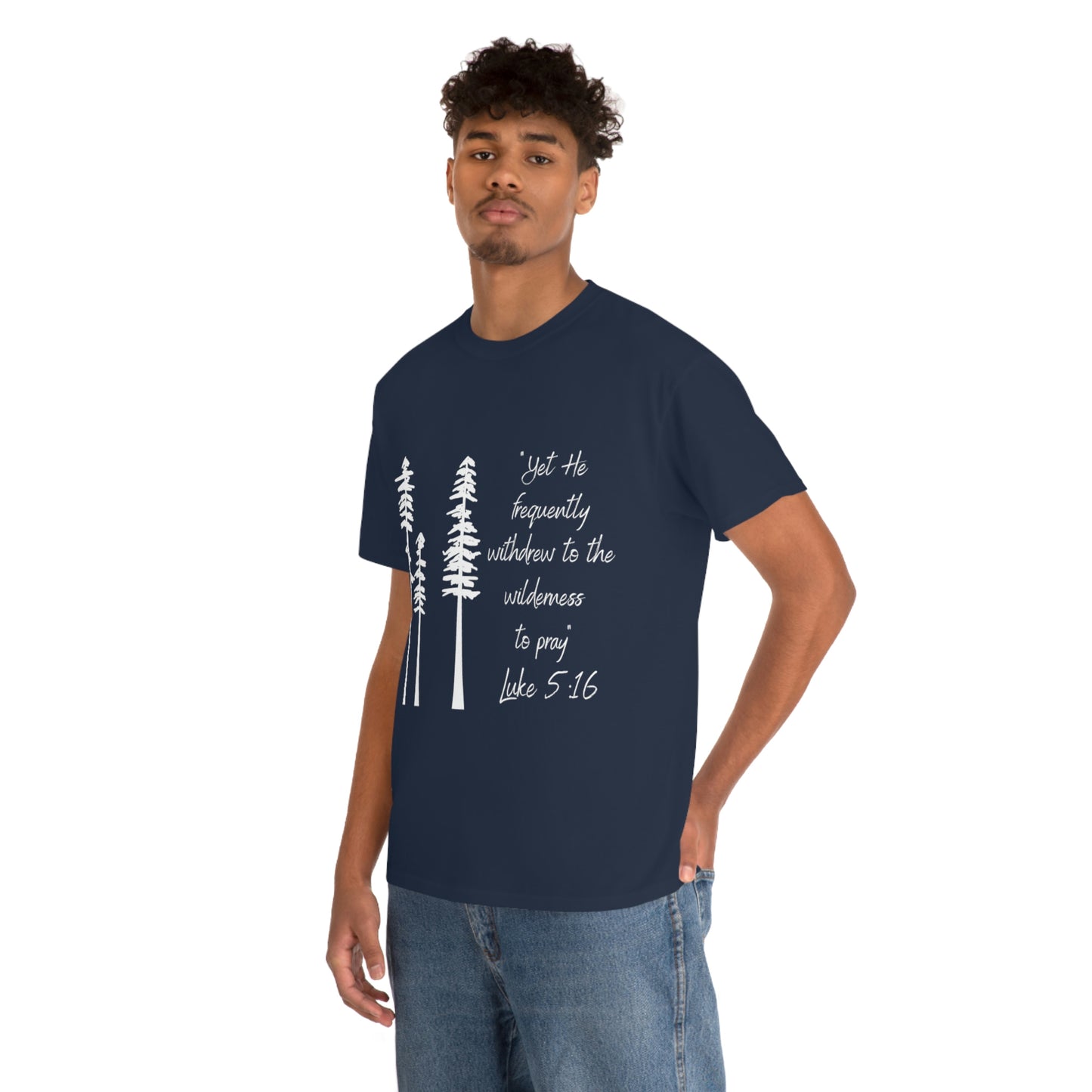 Luke 5:16 Unisex Heavy Cotton Tee, White Lettering