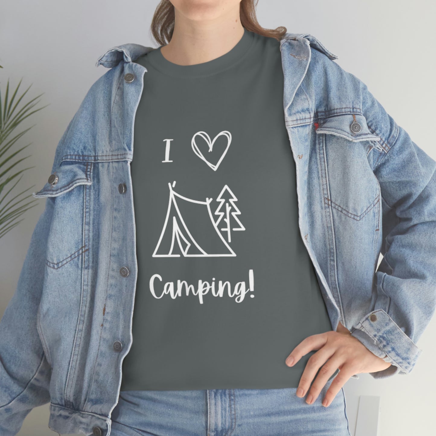 I "Heart" Camping Unisex Heavy Cotton Tee, White Lettering