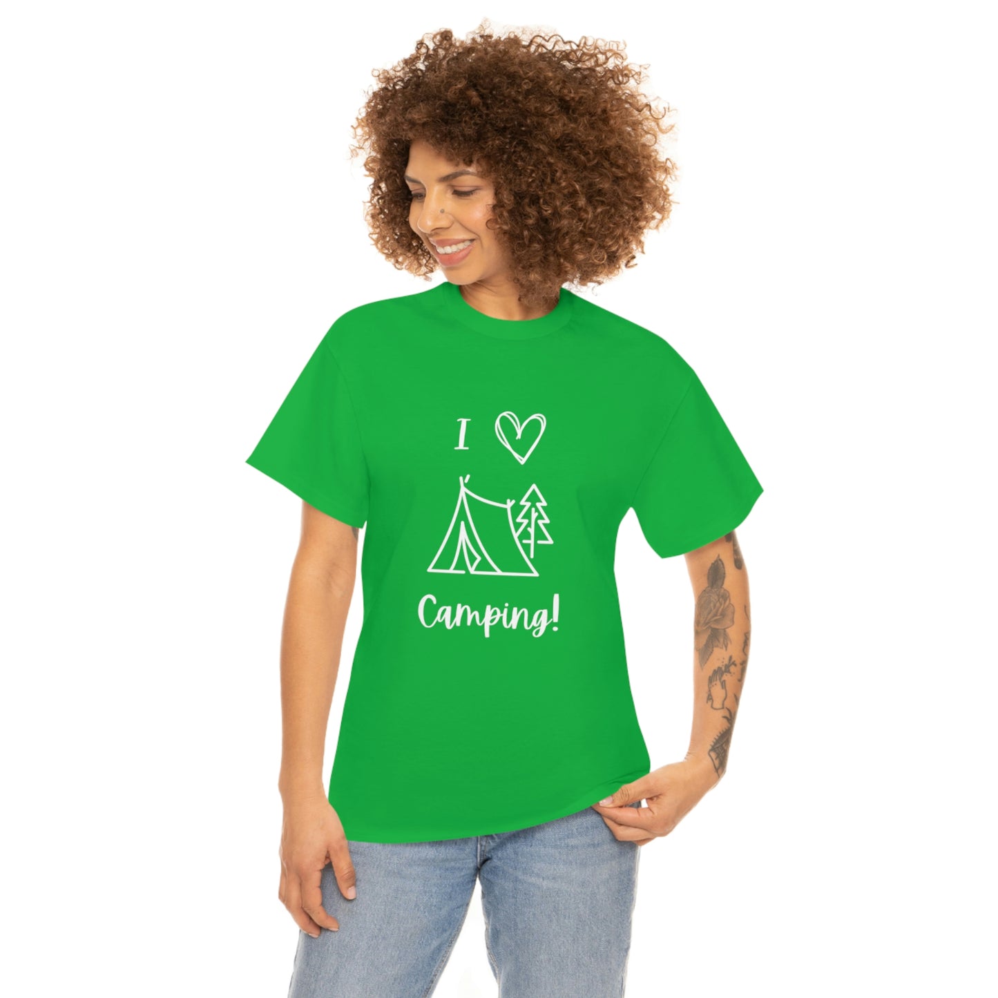 I "Heart" Camping Unisex Heavy Cotton Tee, White Lettering