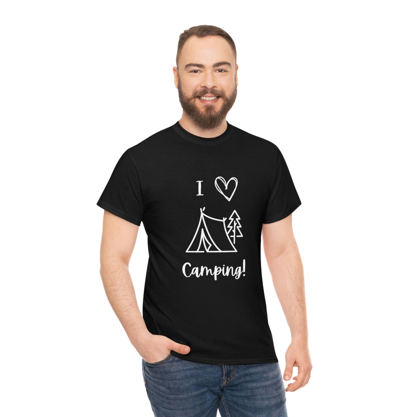 I "Heart" Camping Unisex Heavy Cotton Tee, White Lettering