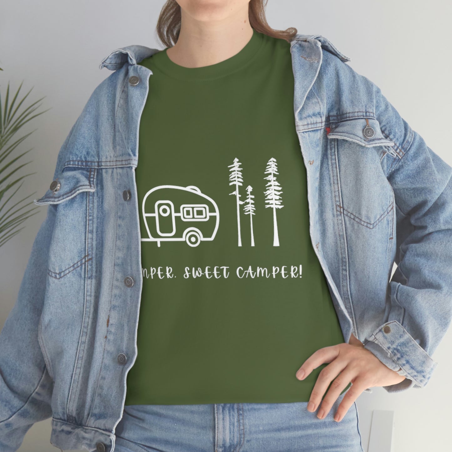 Camper, Sweet Camper Unisex Heavy Cotton Tee, White Lettering